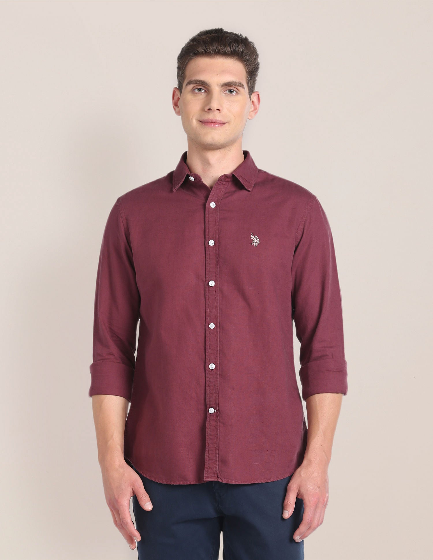 Linen Tailored Fit Shirt Maroon - U.S. POLO ASSN. | Large