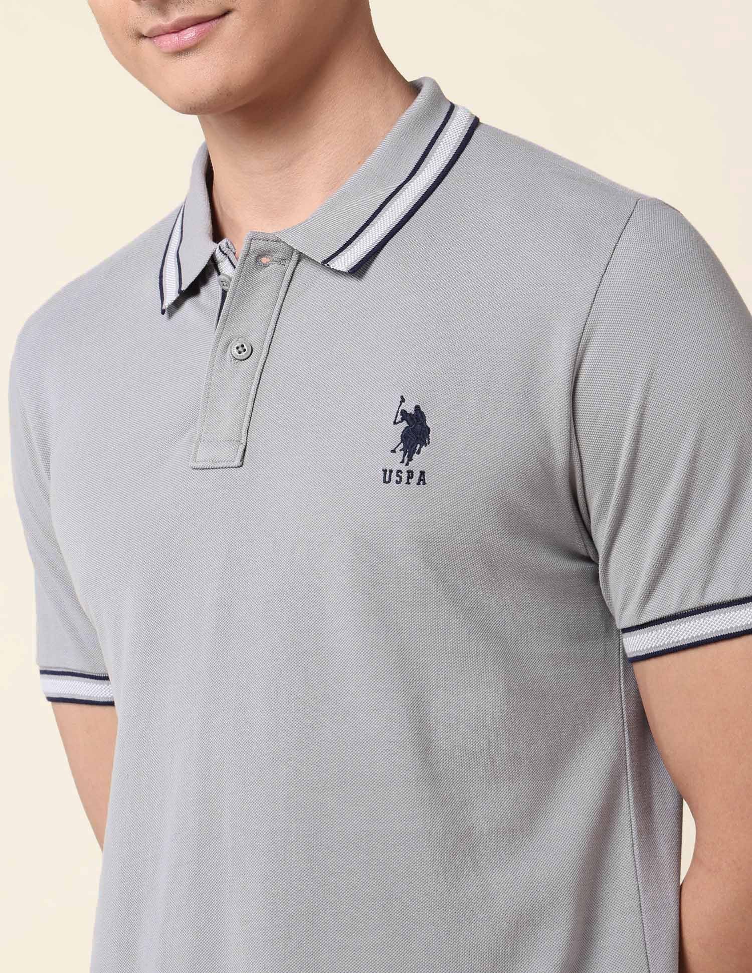 Slim Fit Pure Cotton Polo Shirt Light Grey - U.S. Polo Assn. India | Large