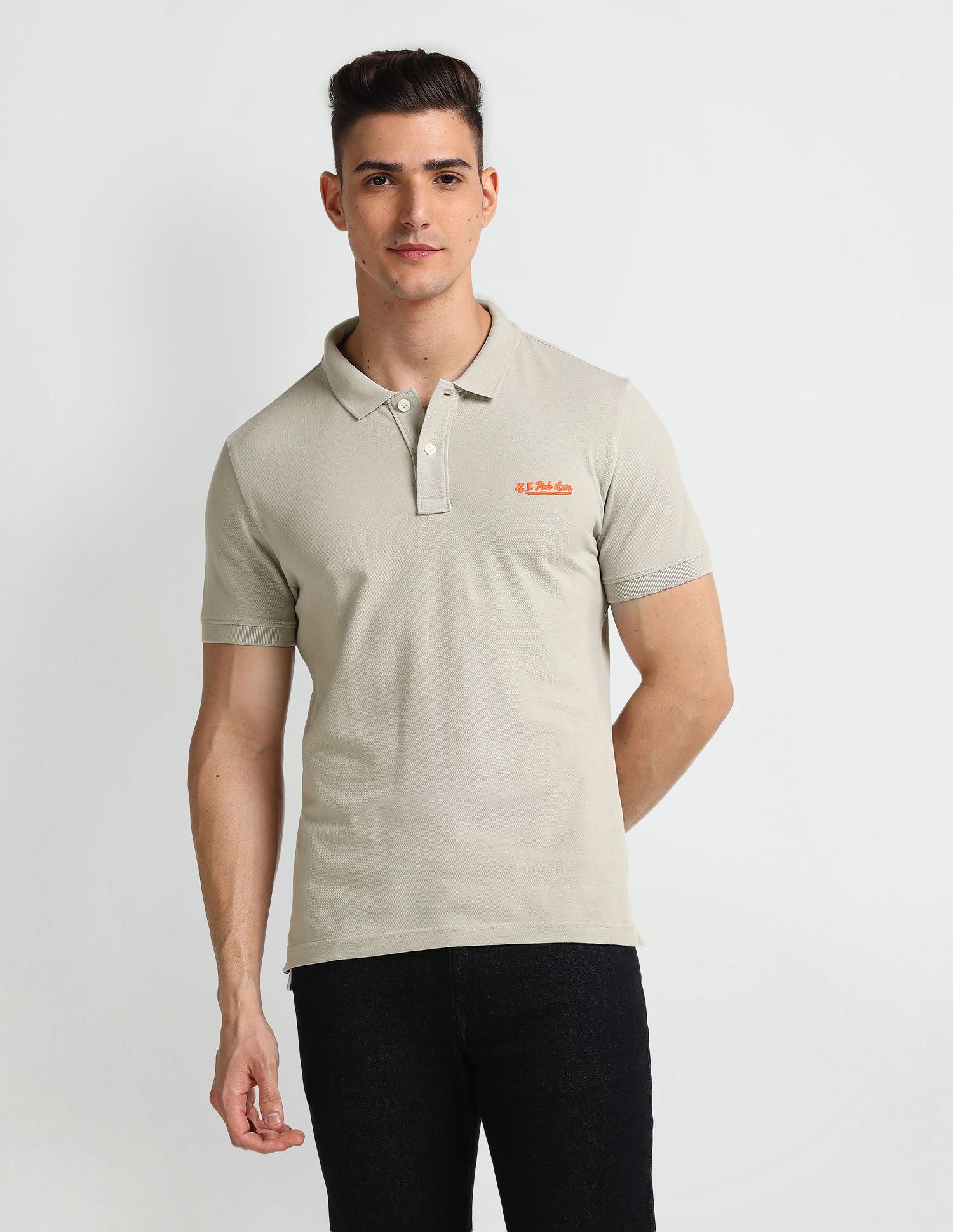 Solid Muscle Fit Polo Shirt Taupe - U.S. Polo Assn. India | Large
