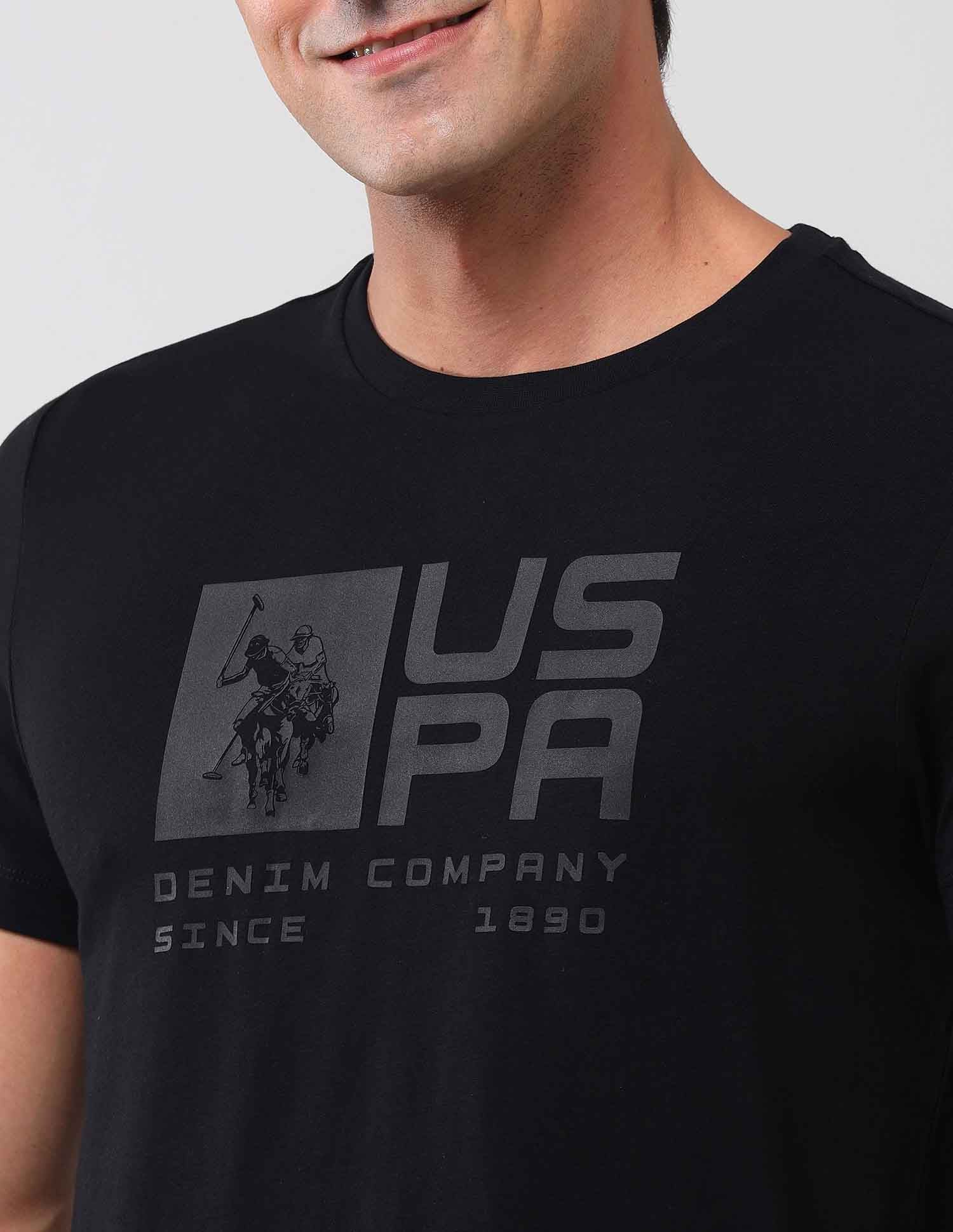 Brand Printed Muscle Fit T-Shirt Black - U.S. Polo Assn. India | Large