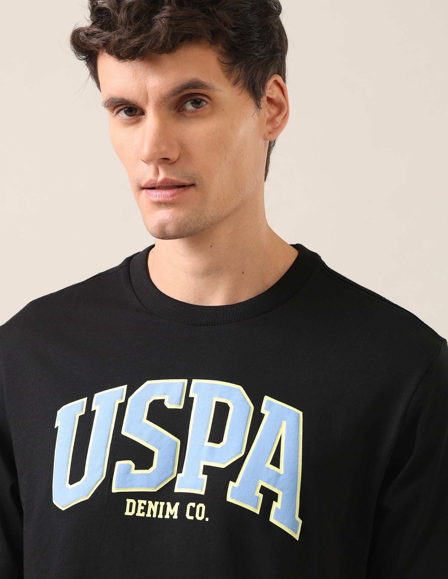 Typographic Brand Printed Relaxed Fit T-Shirt Black - U.S. Polo Assn. India | Large