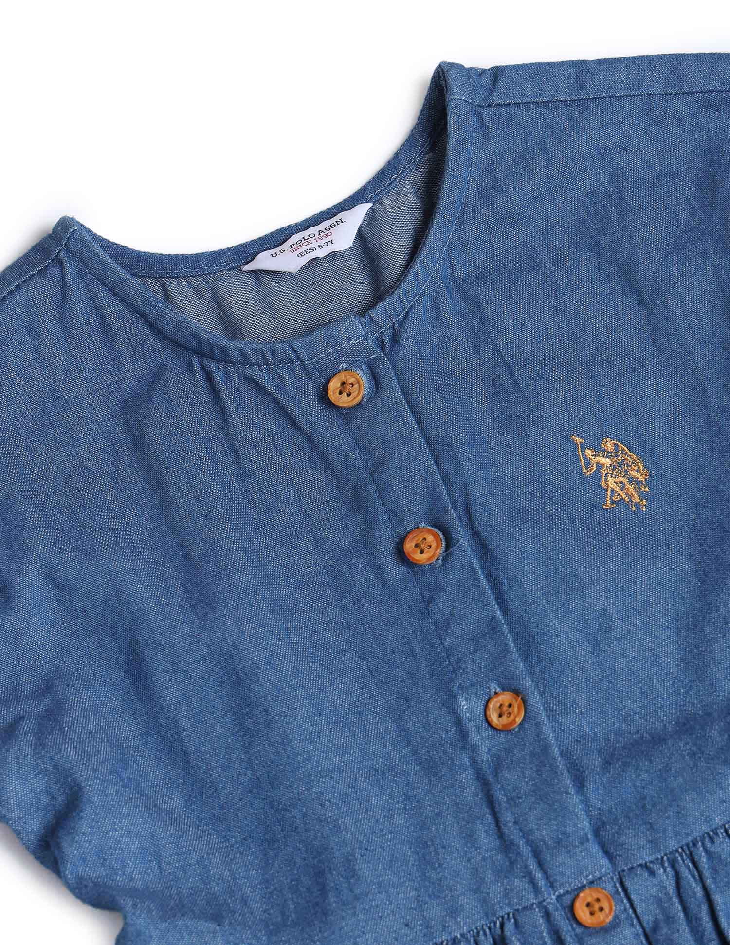 Girls Cotton Fit & Flare Dress Blue - U.S. POLO ASSN. | Large