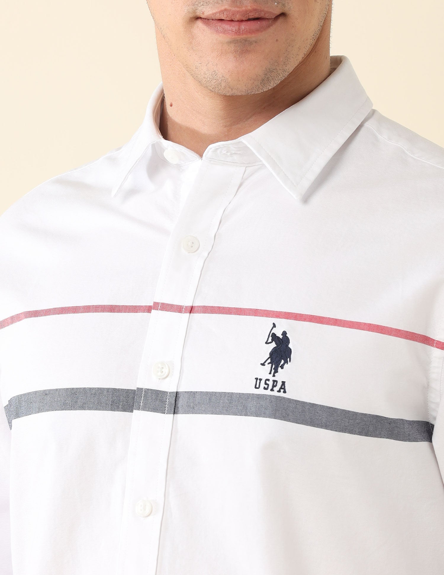 Tailored Fit Horizontal Striped Shirt White - U.S. POLO ASSN. | Large
