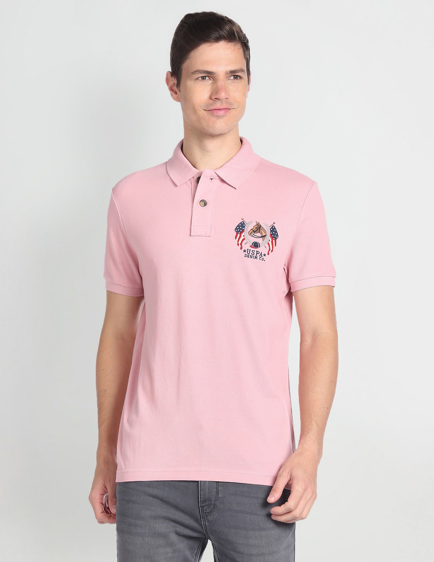 Solid Muscle Fit Polo Shirt Pink - U.S. Polo Assn. India | Large