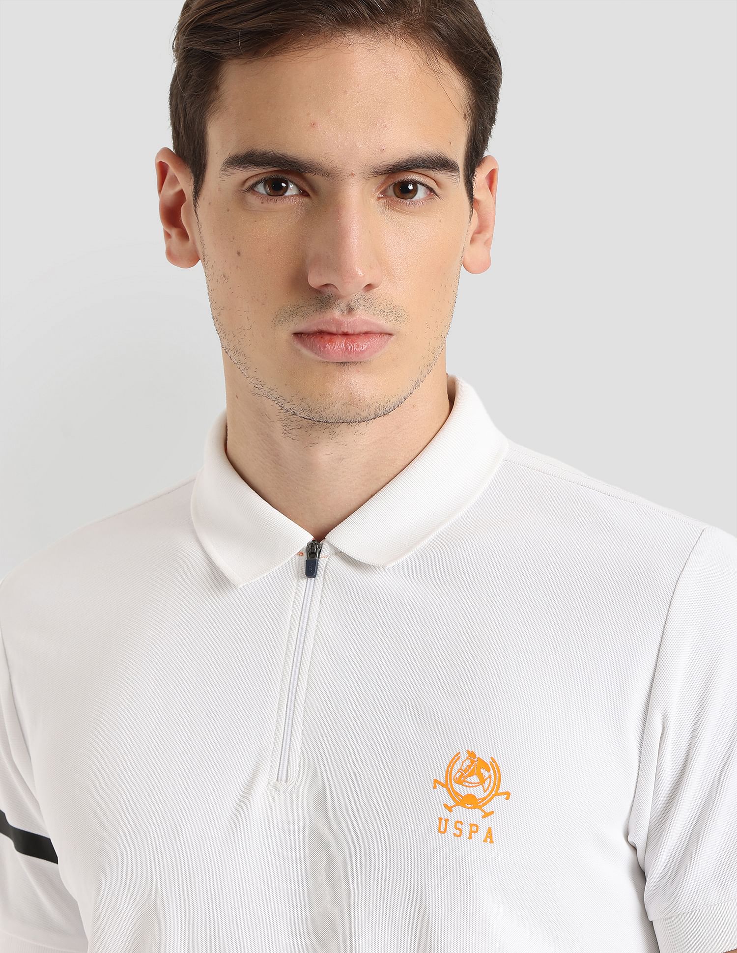 Polyester Zipper Sport Polo Shirt White - U.S. POLO ASSN. | Large