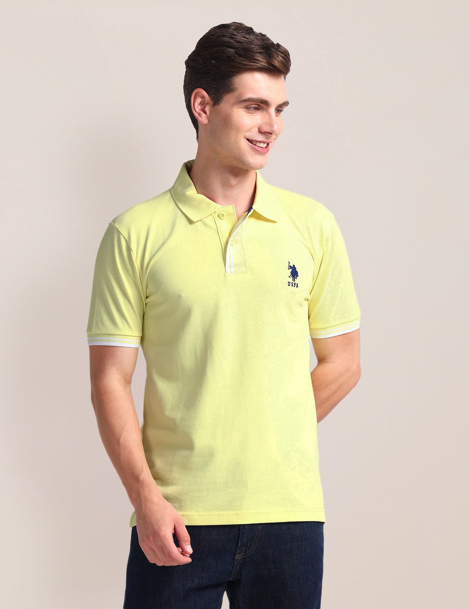 Tipped Placket Slim Polo Shirt Yellow - U.S. Polo Assn. India | Large