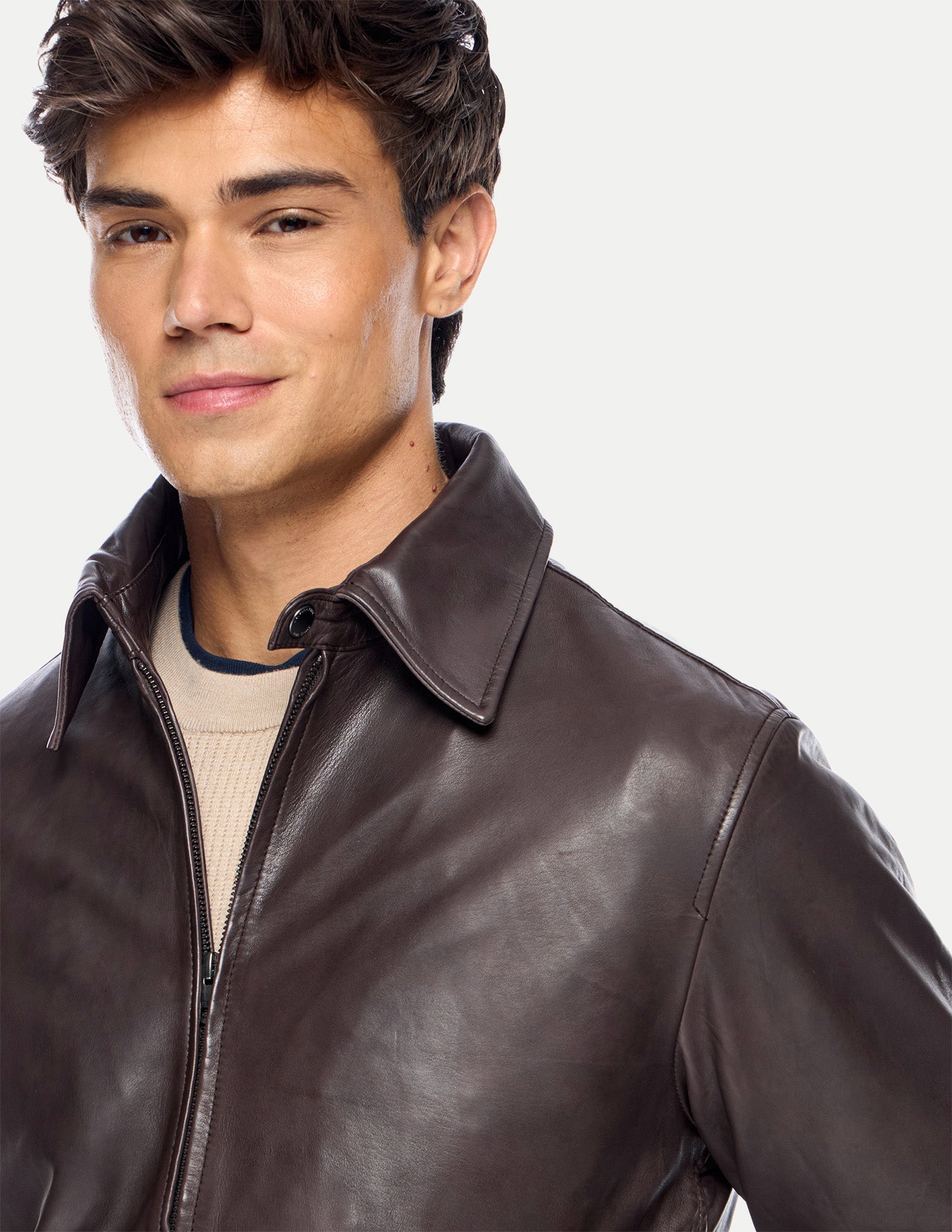 Solid Regular Fit Leather Jacket Dark Brown - U.S. Polo Assn. India | Large