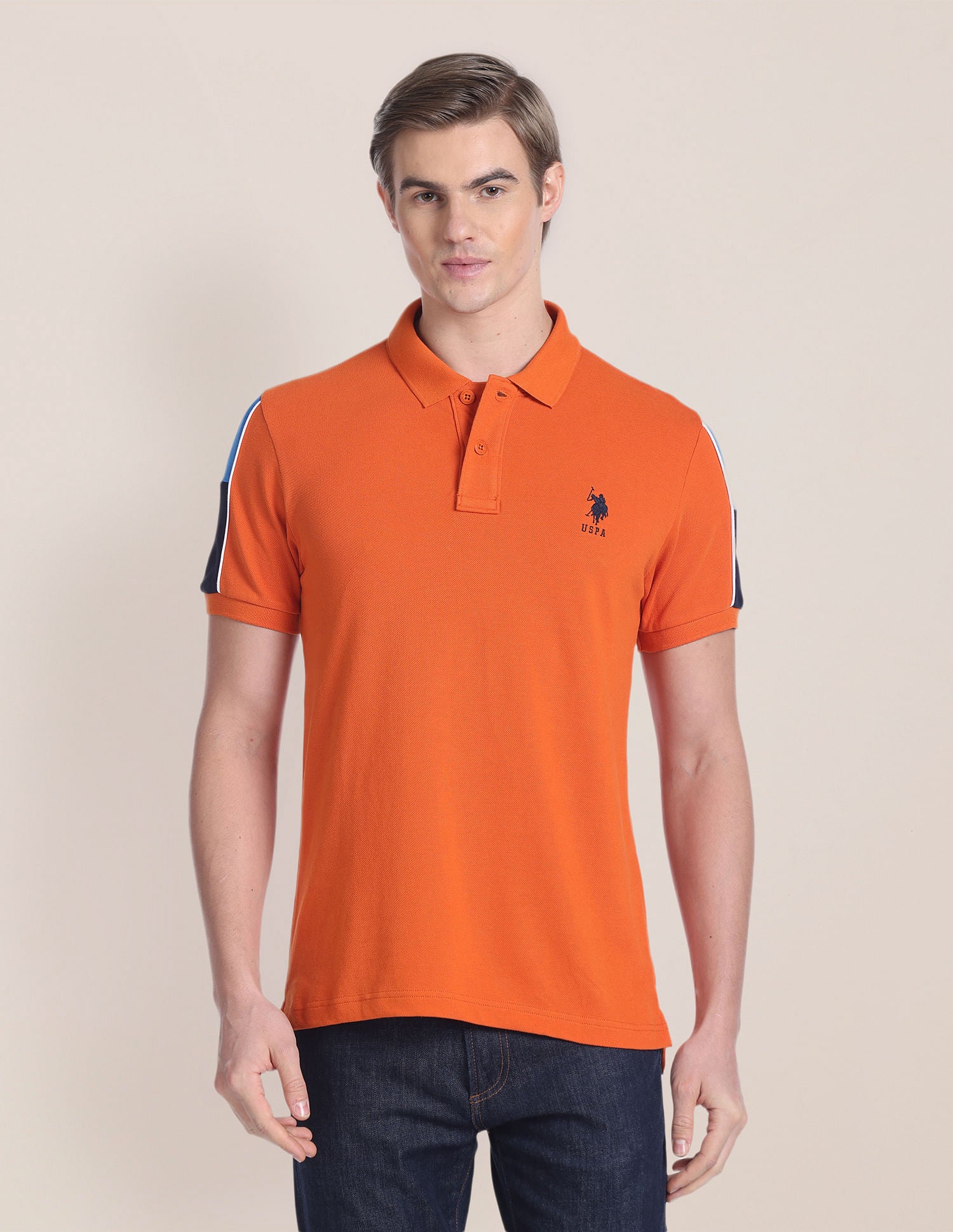 Panelled Sleeve Solid Polo Shirt Orange - U.S. POLO ASSN. | Large