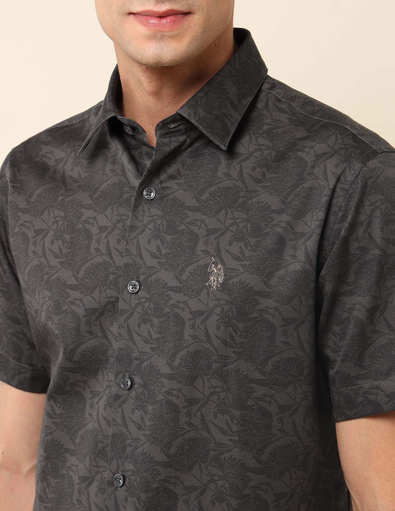Floral Printed Pure Cotton Shirt Charcoal Grey - U.S. POLO ASSN. | Large