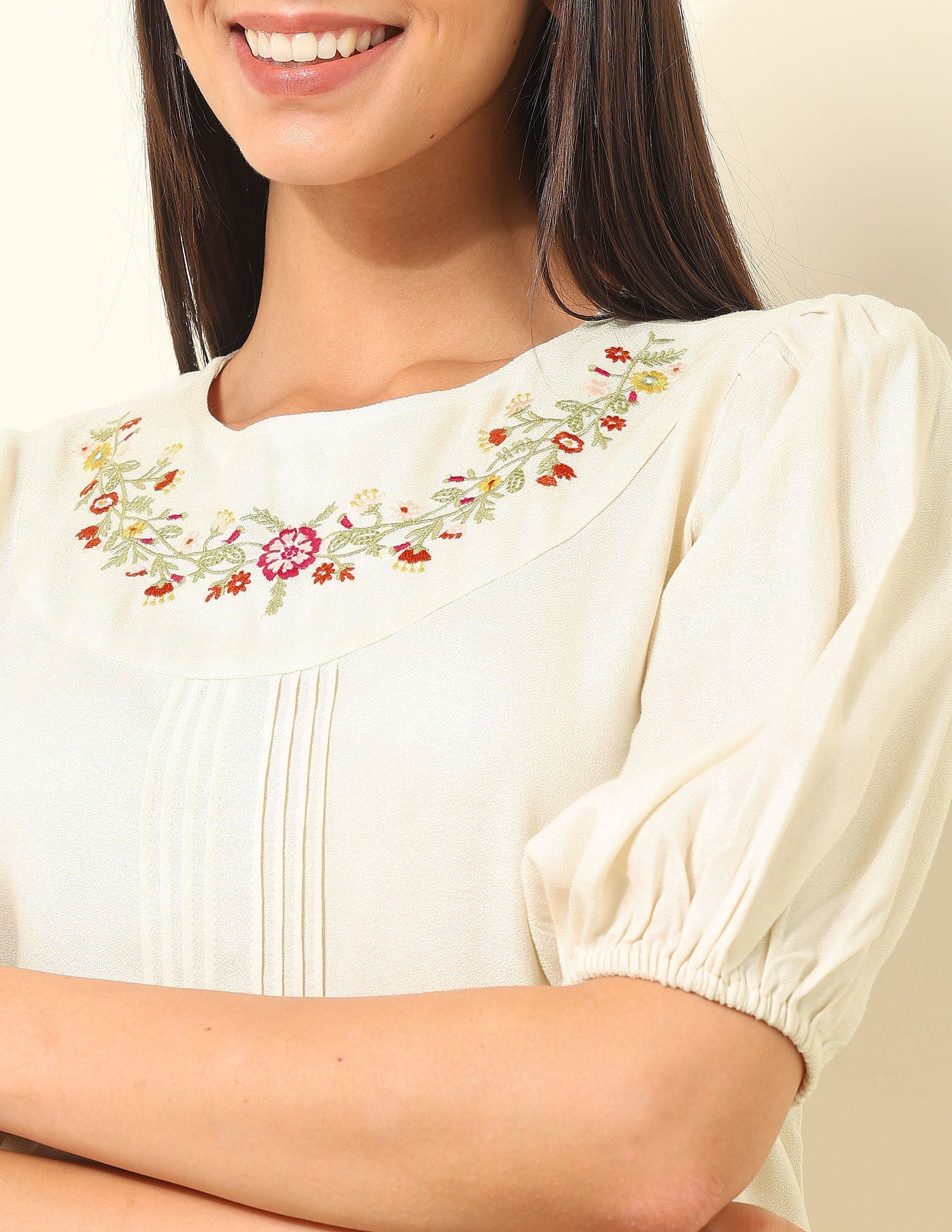 Floral Embroidered Top Ecru - U.S. Polo Assn. India | Large