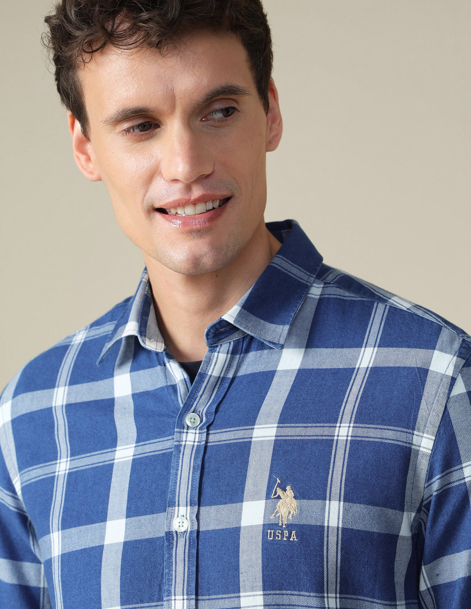 Grid Tattersall Checked Twill Shirt Indigo - U.S. Polo Assn. India | Large