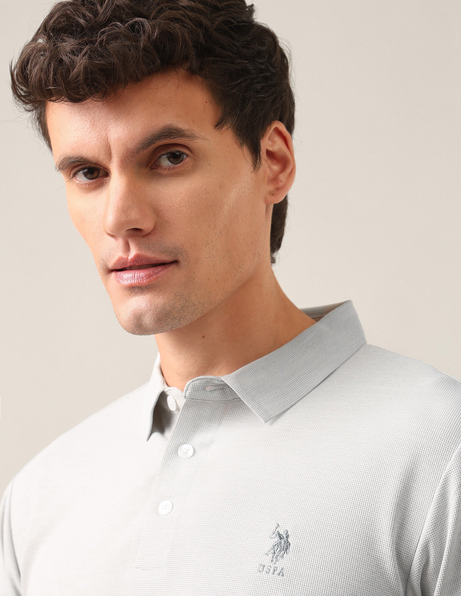 Solid Slim Fit Polo Shirt Light Grey - U.S. Polo Assn. India | Large