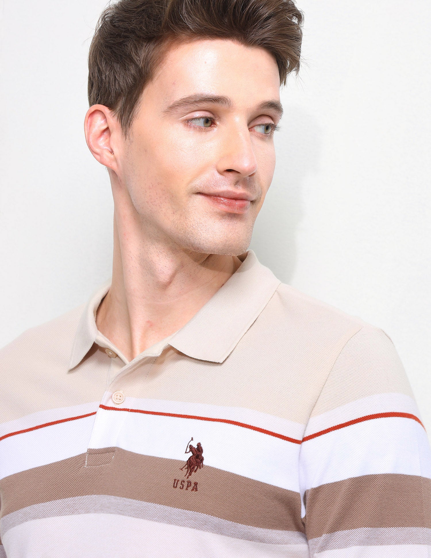 Horizontal Striped Slim Fit Polo Shirt Beige - U.S. Polo Assn. India | Large