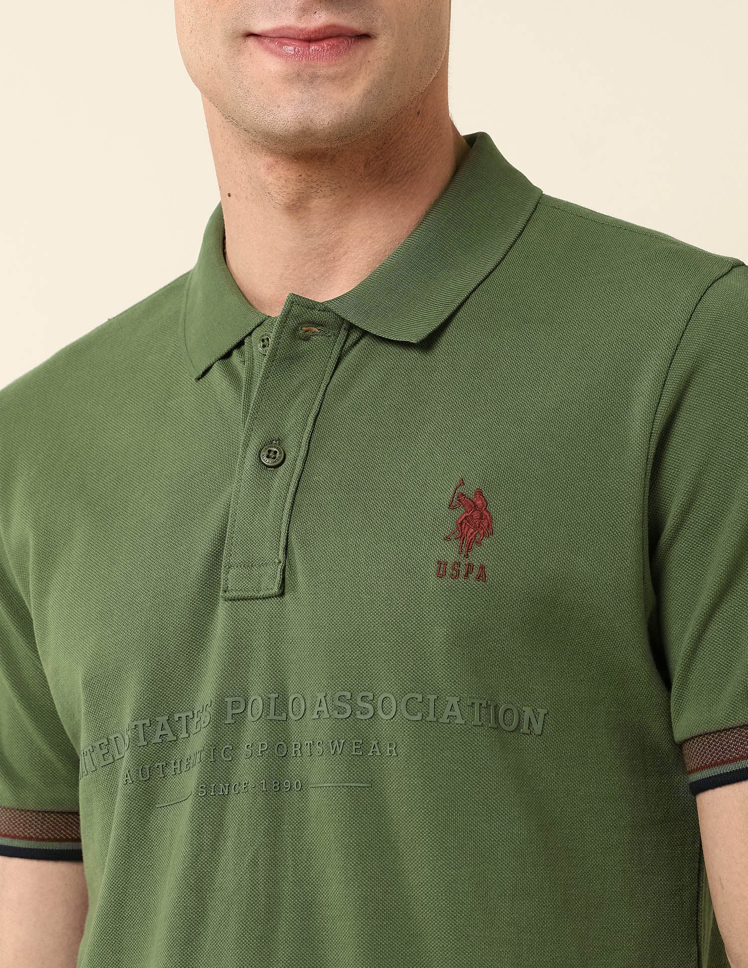 Brand Printed Slim Fit Polo Shirt Dark Green - U.S. POLO ASSN. | Large