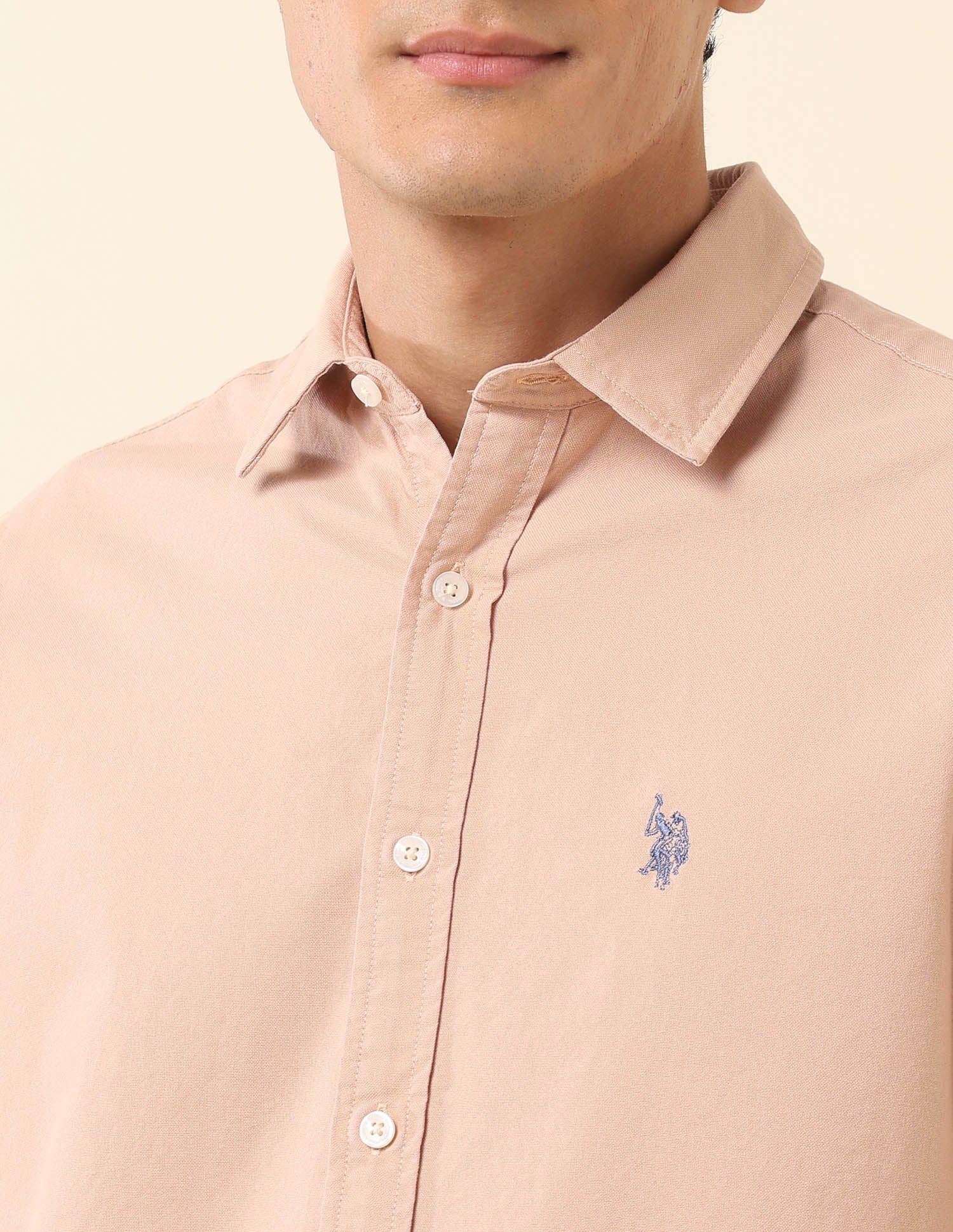 Tailored Fit Solid Pure Cotton Shirt Peach - U.S. Polo Assn. India | Large