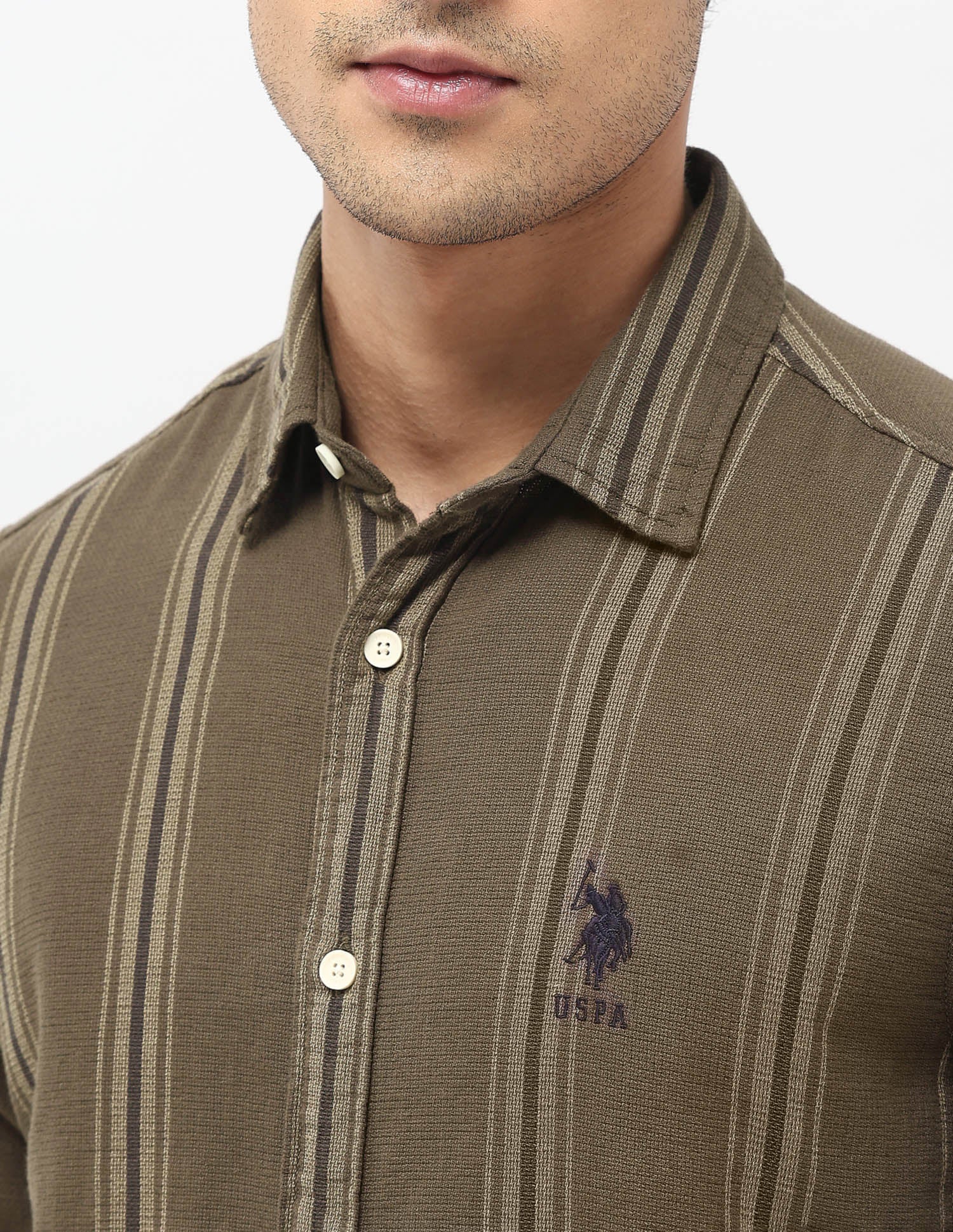 Dobby Vertical Striped Shirt Brown - U.S. Polo Assn. India | Large