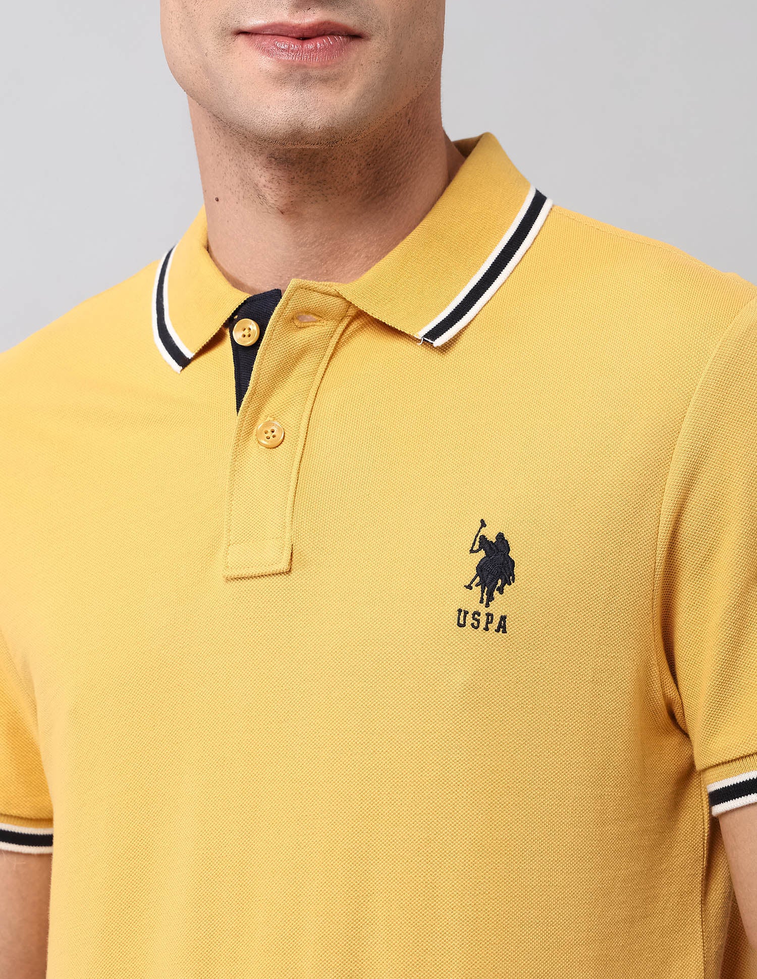 Pure Cotton Muscle Fit Polo Shirt Yellow - U.S. Polo Assn. India | Large