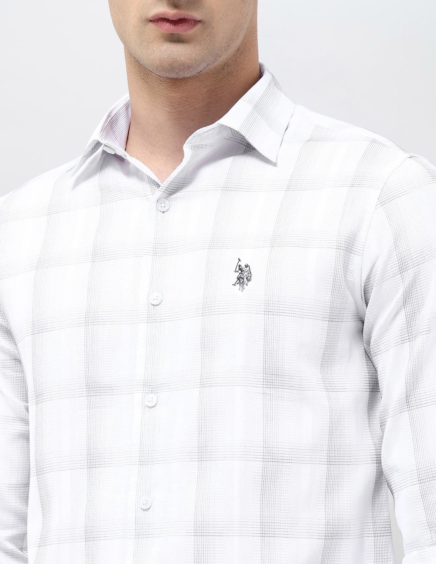 Textured With Grid Checked Dobby Shirt White - U.S. POLO ASSN. | Large