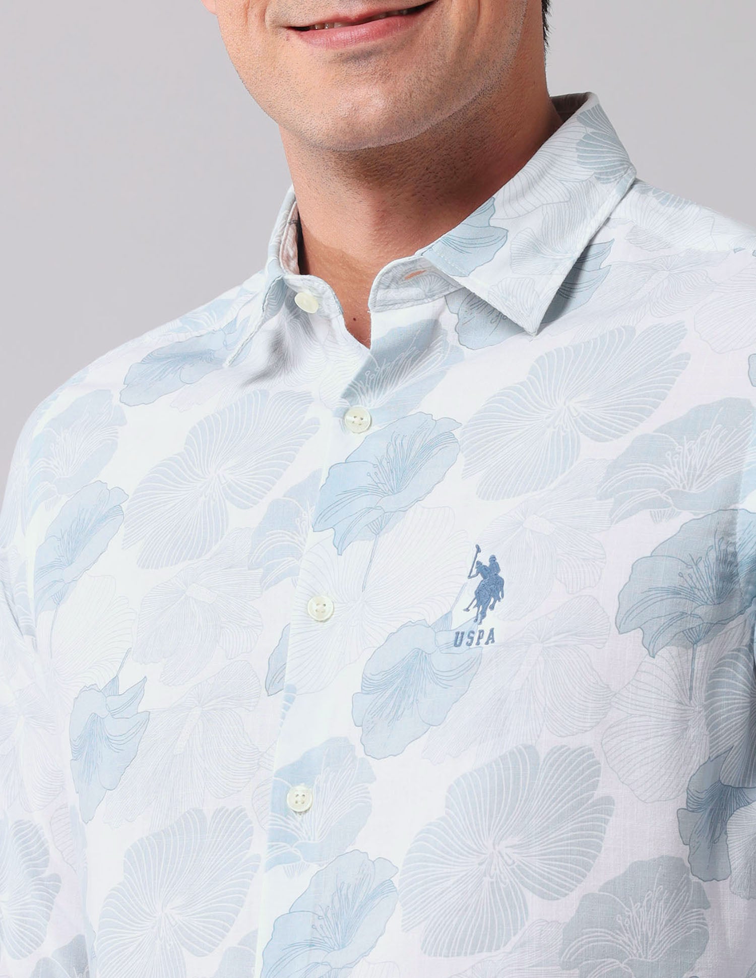 Floral Printed Regular Fit Shirt Blue - U.S. Polo Assn. India | Large