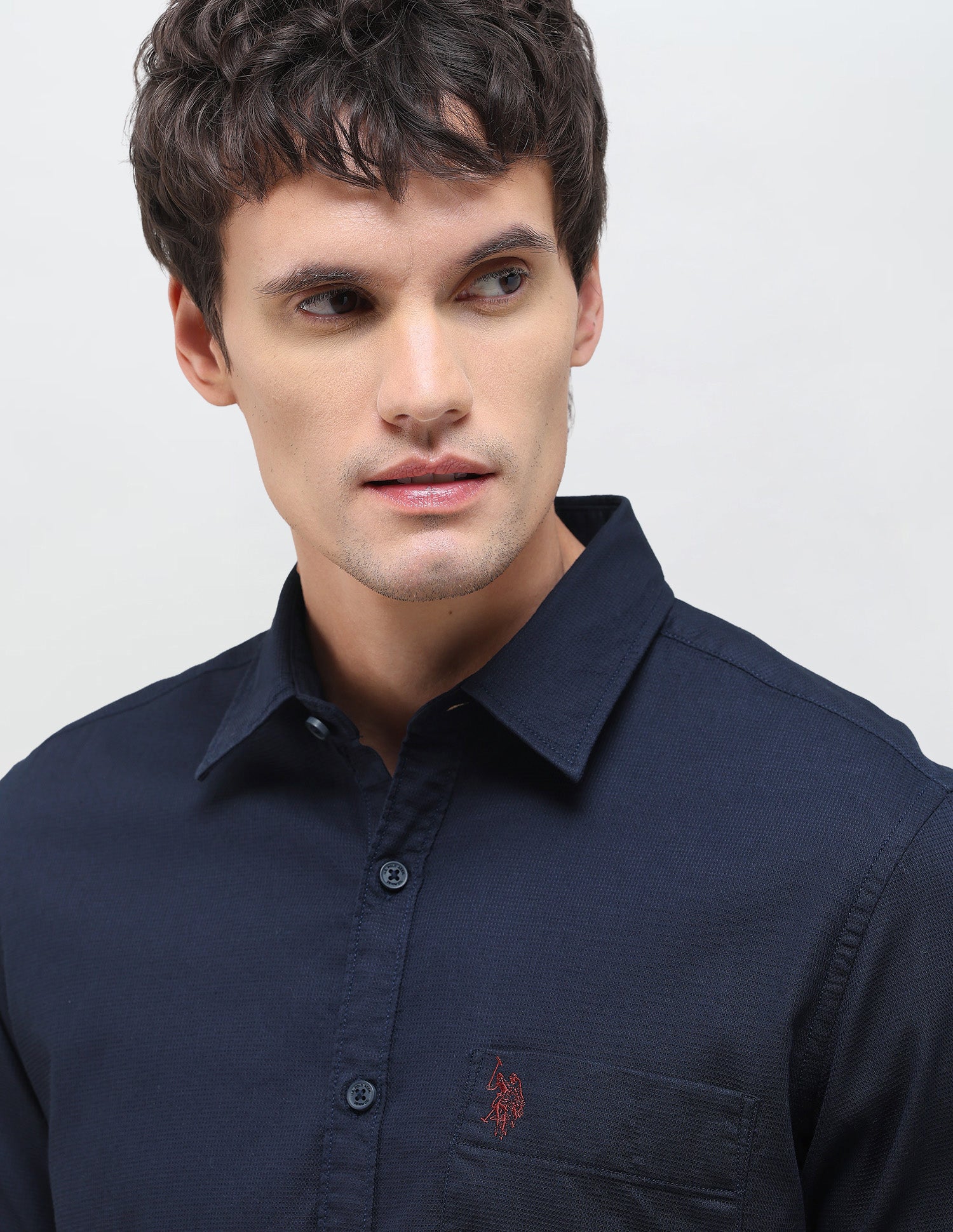 Textured Regular Fit Shirt Navy - U.S. Polo Assn. India | Large