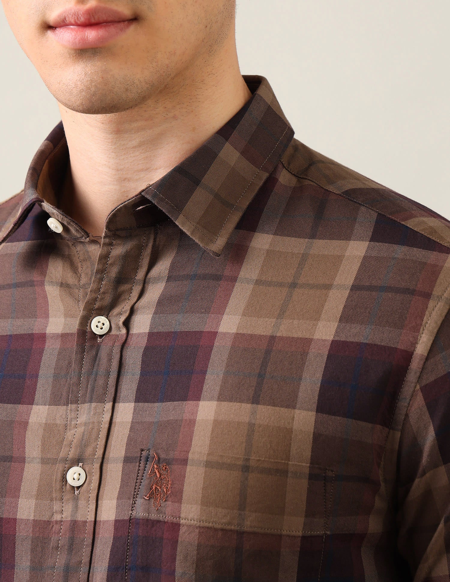 Tartan Checked Regular Fit Shirt Brown - U.S. Polo Assn. India | Large