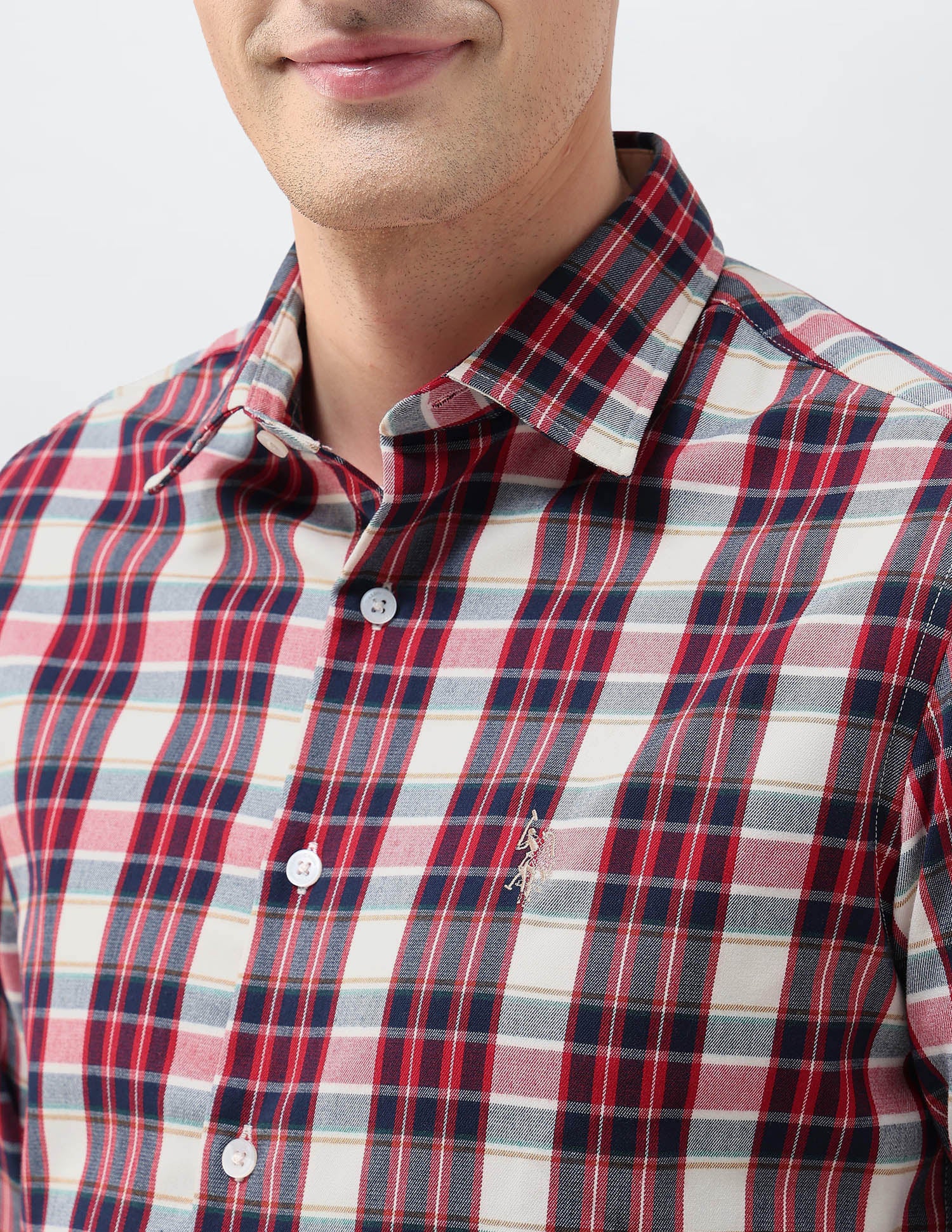 Plaid Checked Tailored Fit Shirt Red - U.S. Polo Assn. India | Large
