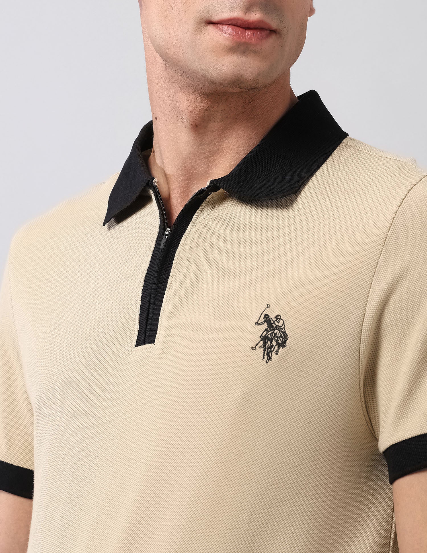Pure Cotton Muscle Fit Polo Shirt Beige - U.S. Polo Assn. India | Large