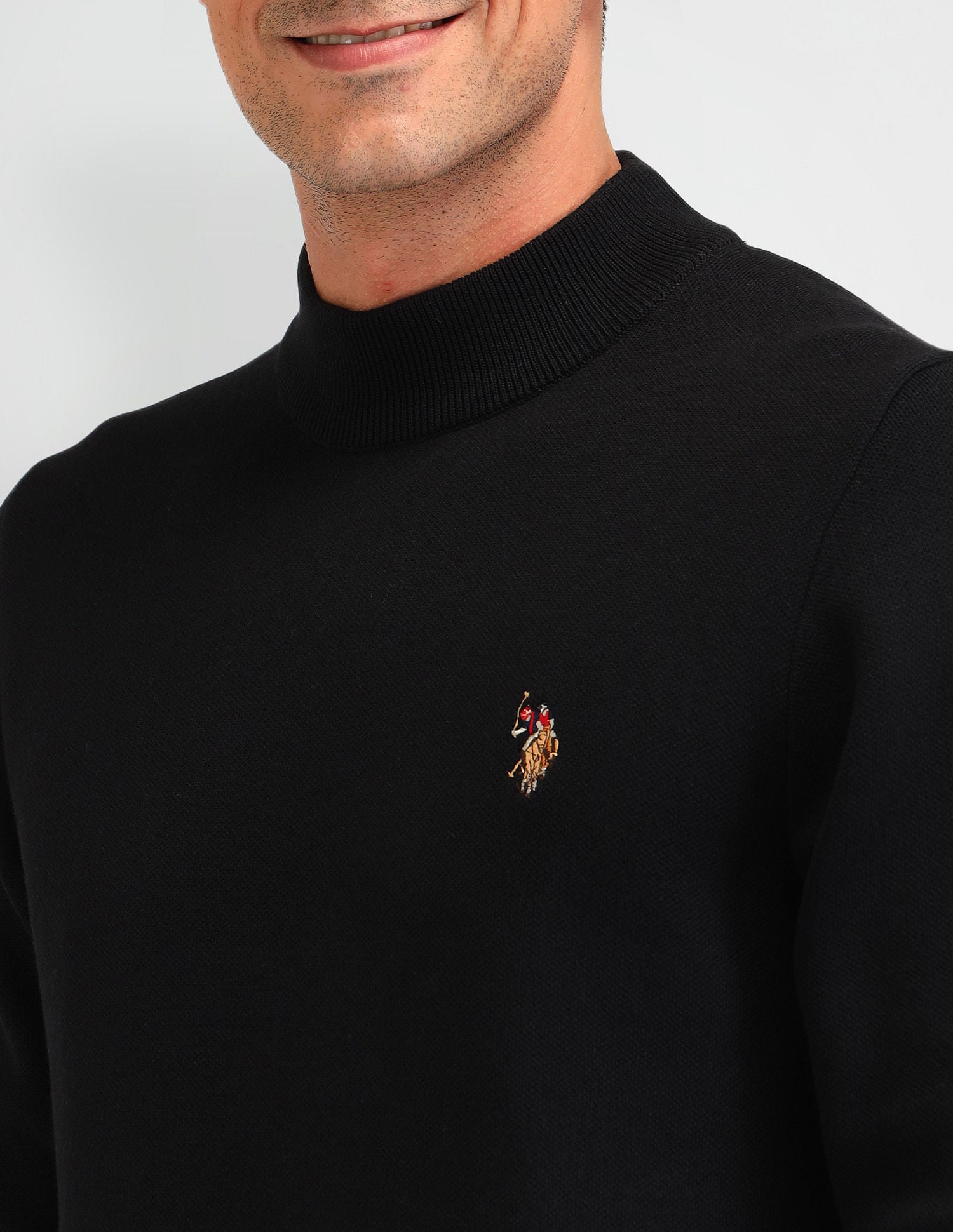 Regular Fit Solid Sweater Black - U.S. Polo Assn. India | Large