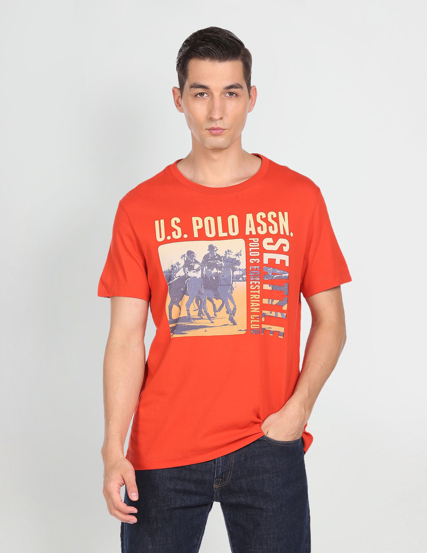 Men Red Crew Neck Brand Print T-Shirt Red - U.S. POLO ASSN. | Large