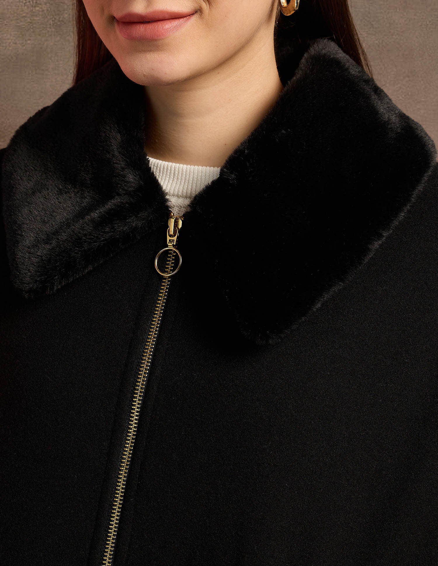 Fur Collar Kimono Jacket Black - U.S. POLO ASSN. | Large