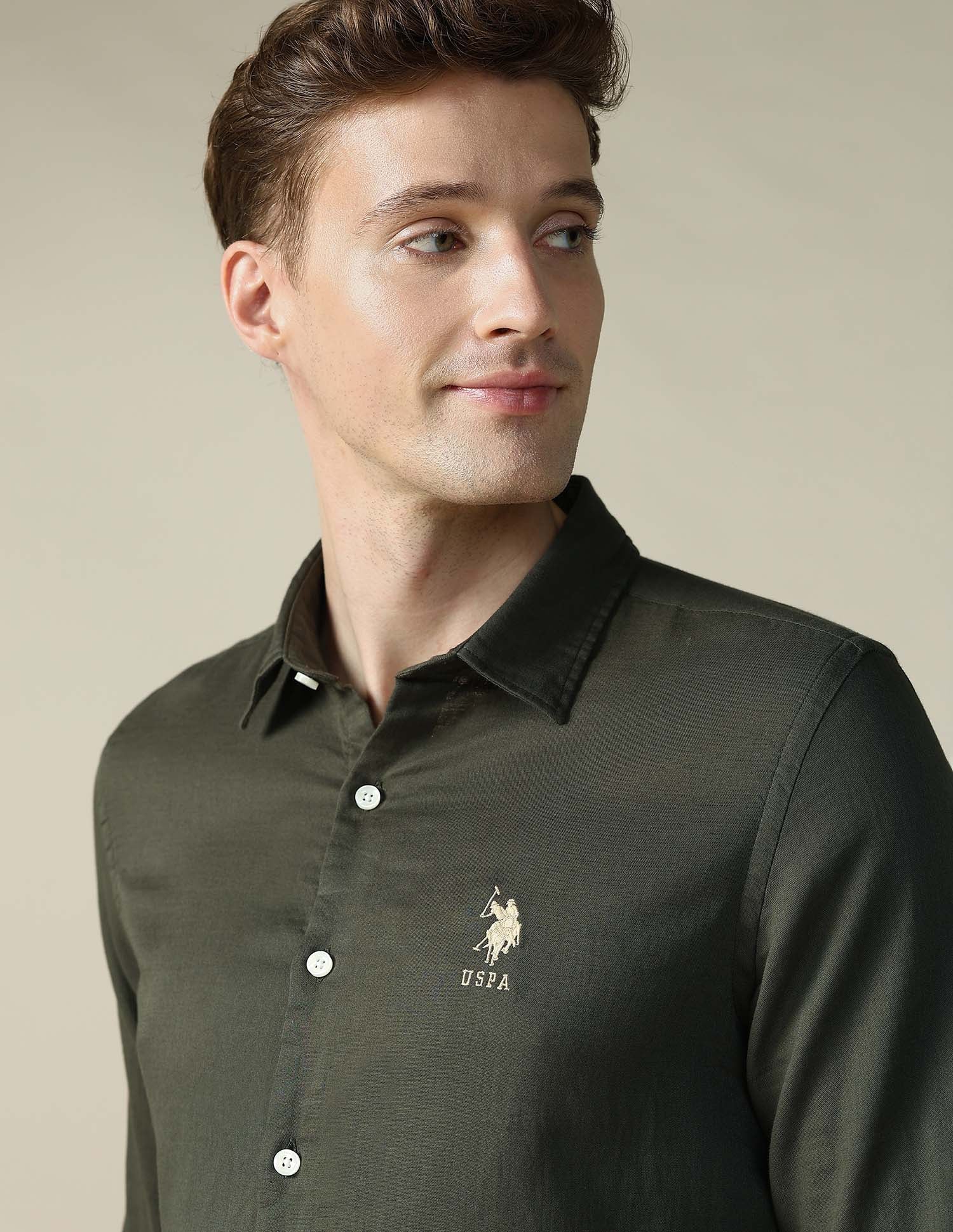 Dobby Regular Fit Shirt Olive - U.S. POLO ASSN. | Large