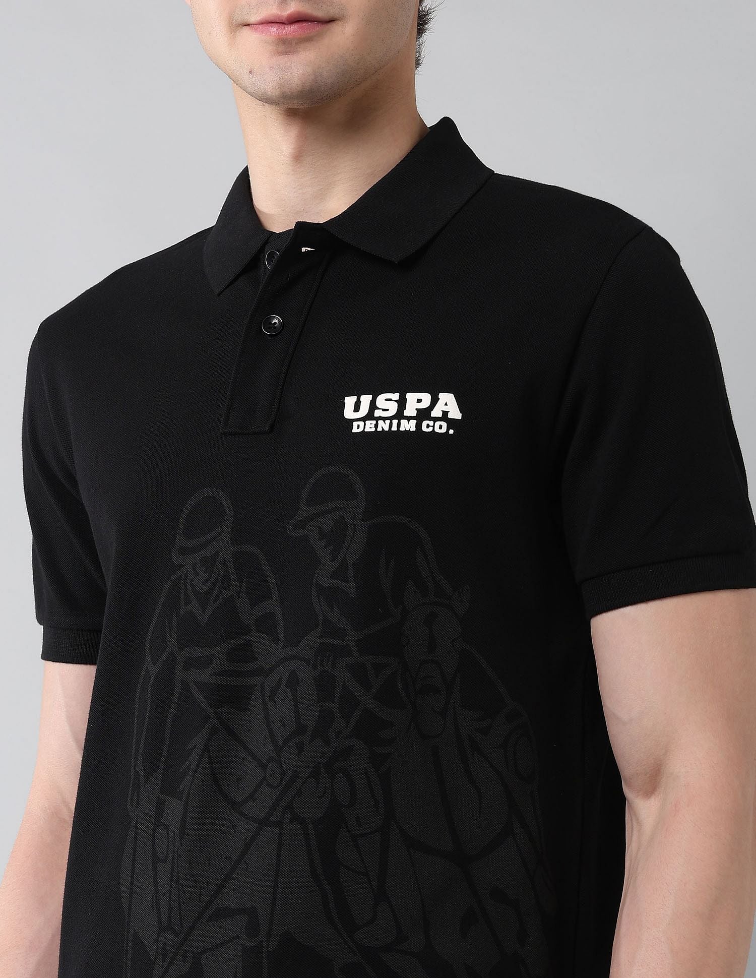Pure Cotton Muscle Fit Polo Shirt Black - U.S. Polo Assn. India | Large