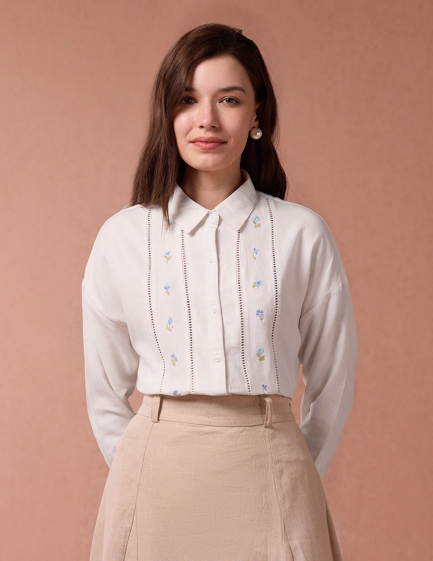 Embroidery Ladder Lace  Shirt White - U.S. POLO ASSN. | Large