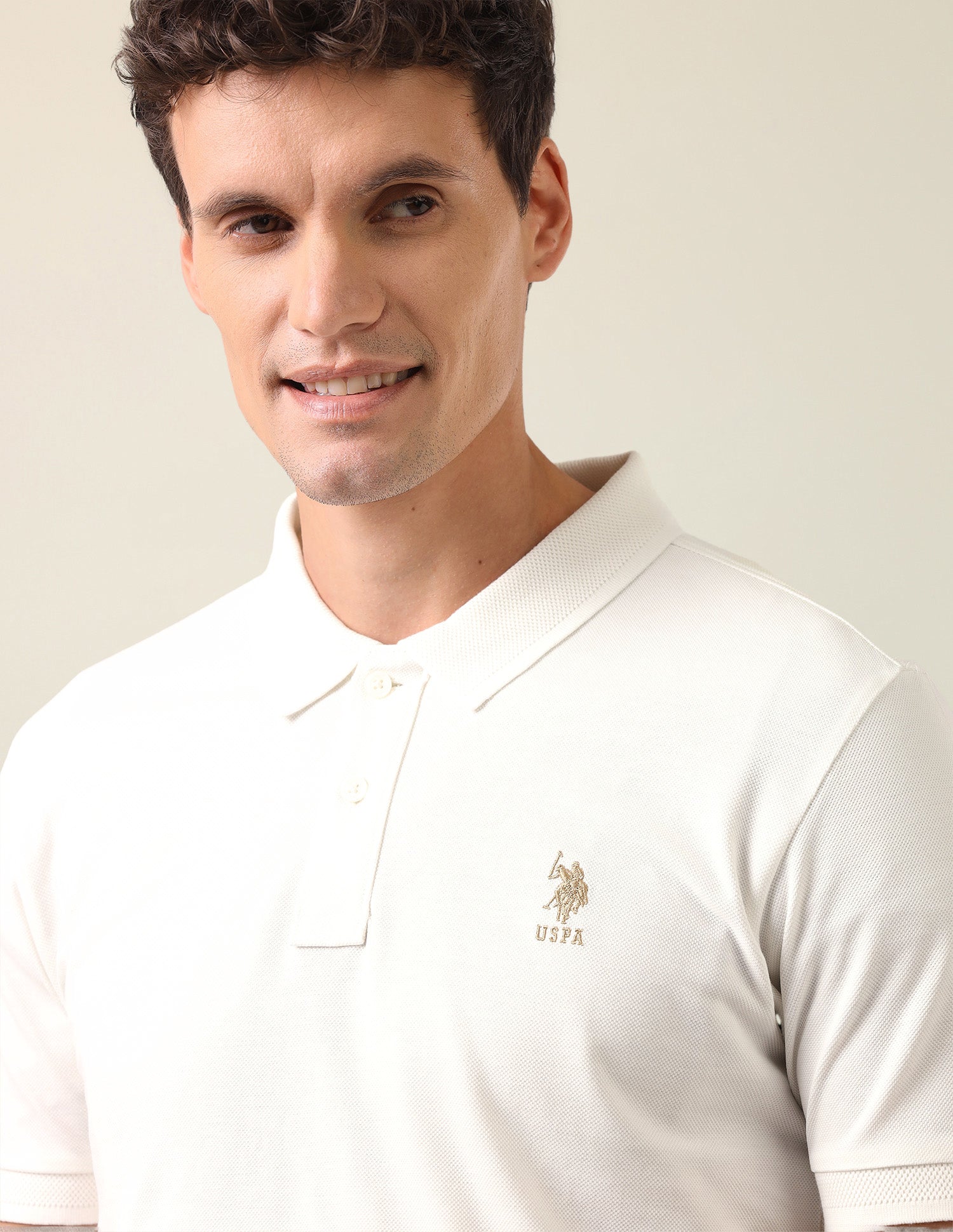 Brand Embroidered Slim Fit Polo Shirt Off White - U.S. Polo Assn. India | Large