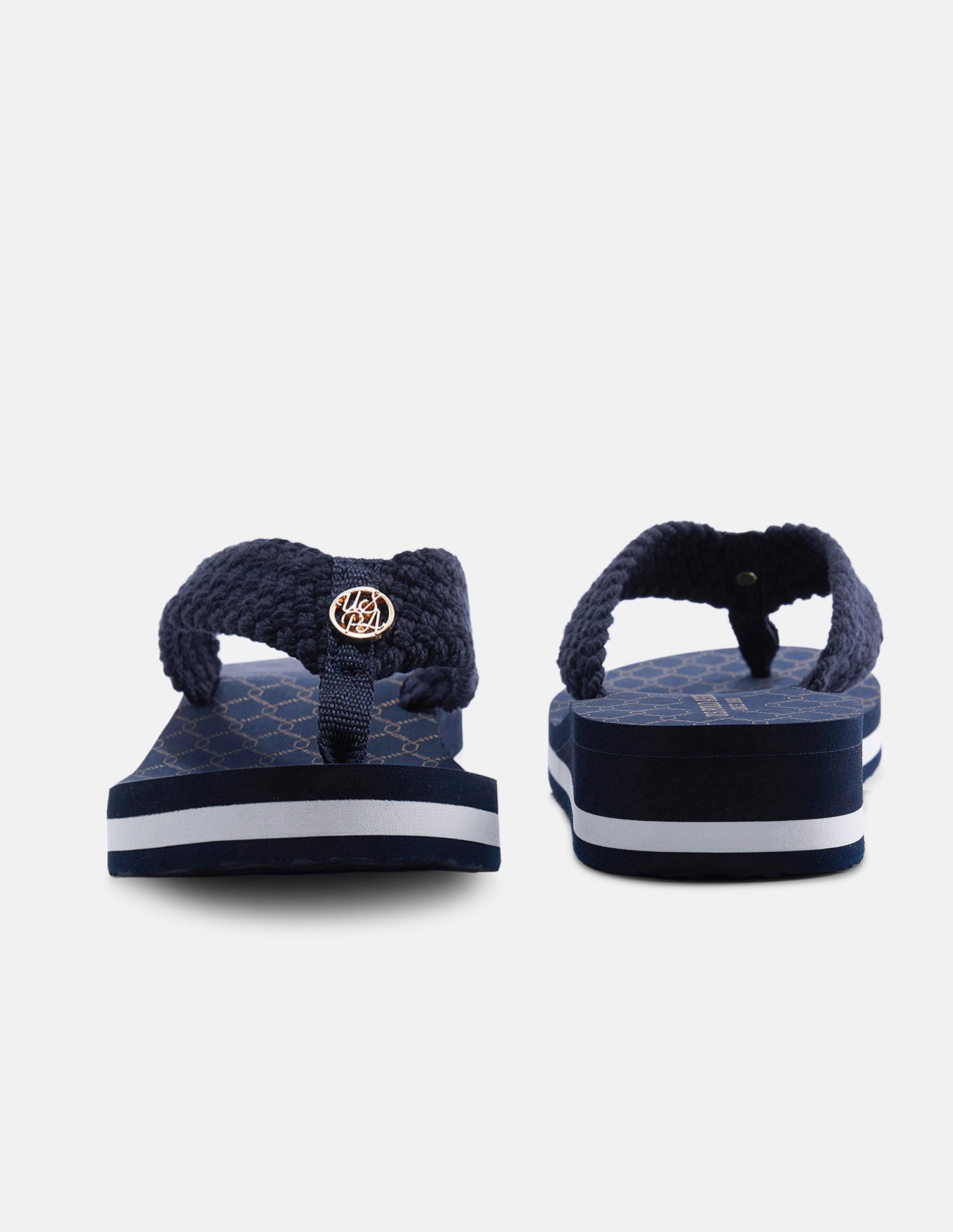 Herit Brand Printed V-Strap Wedge Sandals Navy - U.S. Polo Assn. India | Large