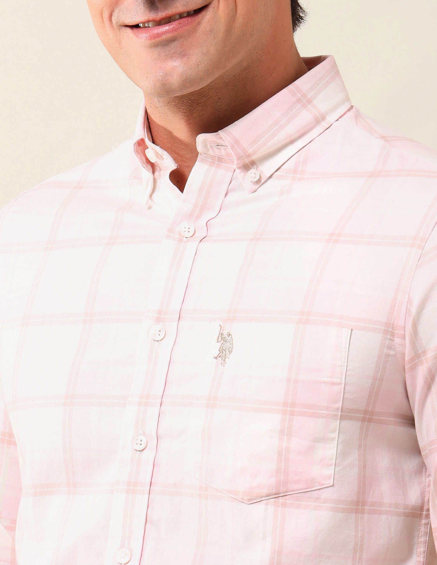 Tailored Fit Checked Shirt Light Pink - U.S. Polo Assn. India | Large
