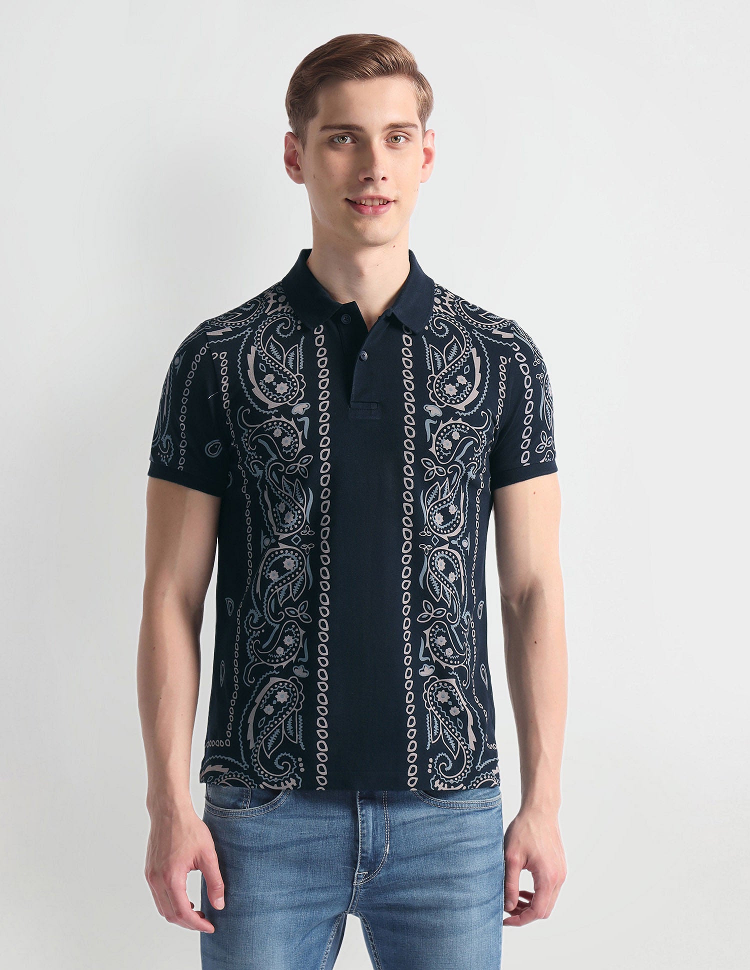 Muscle Fit Paisley Polo Shirt Navy - U.S. Polo Assn. India | Large