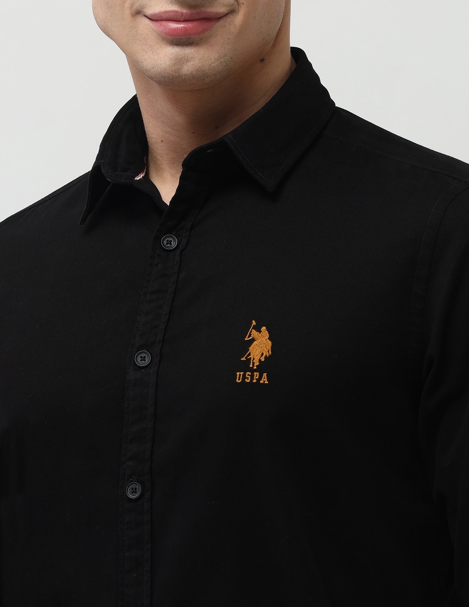 Twill Pure Cotton Shirt Black - U.S. Polo Assn. India | Large