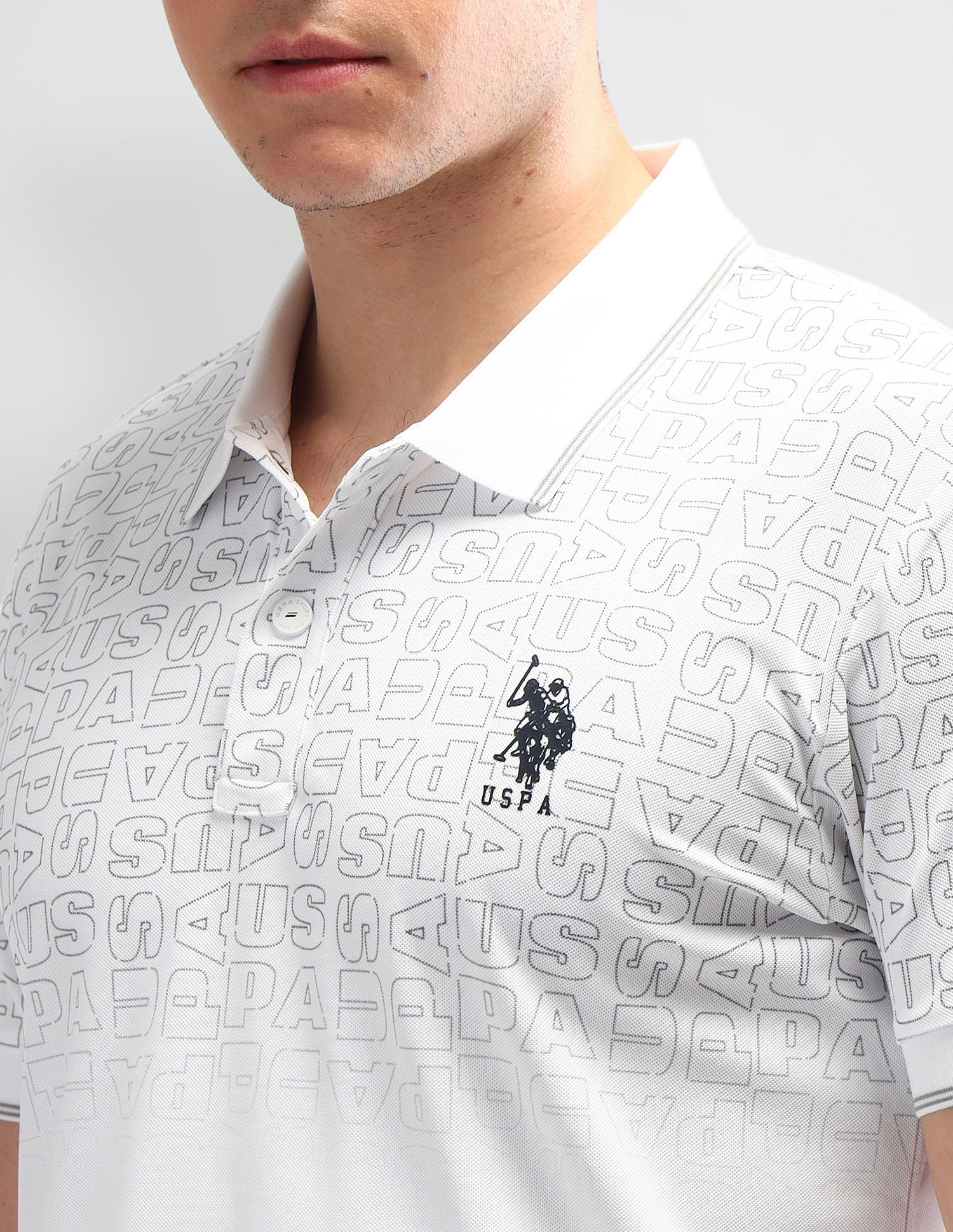 Slim Fit Printed Polo Shirt White - U.S. Polo Assn. India | Large