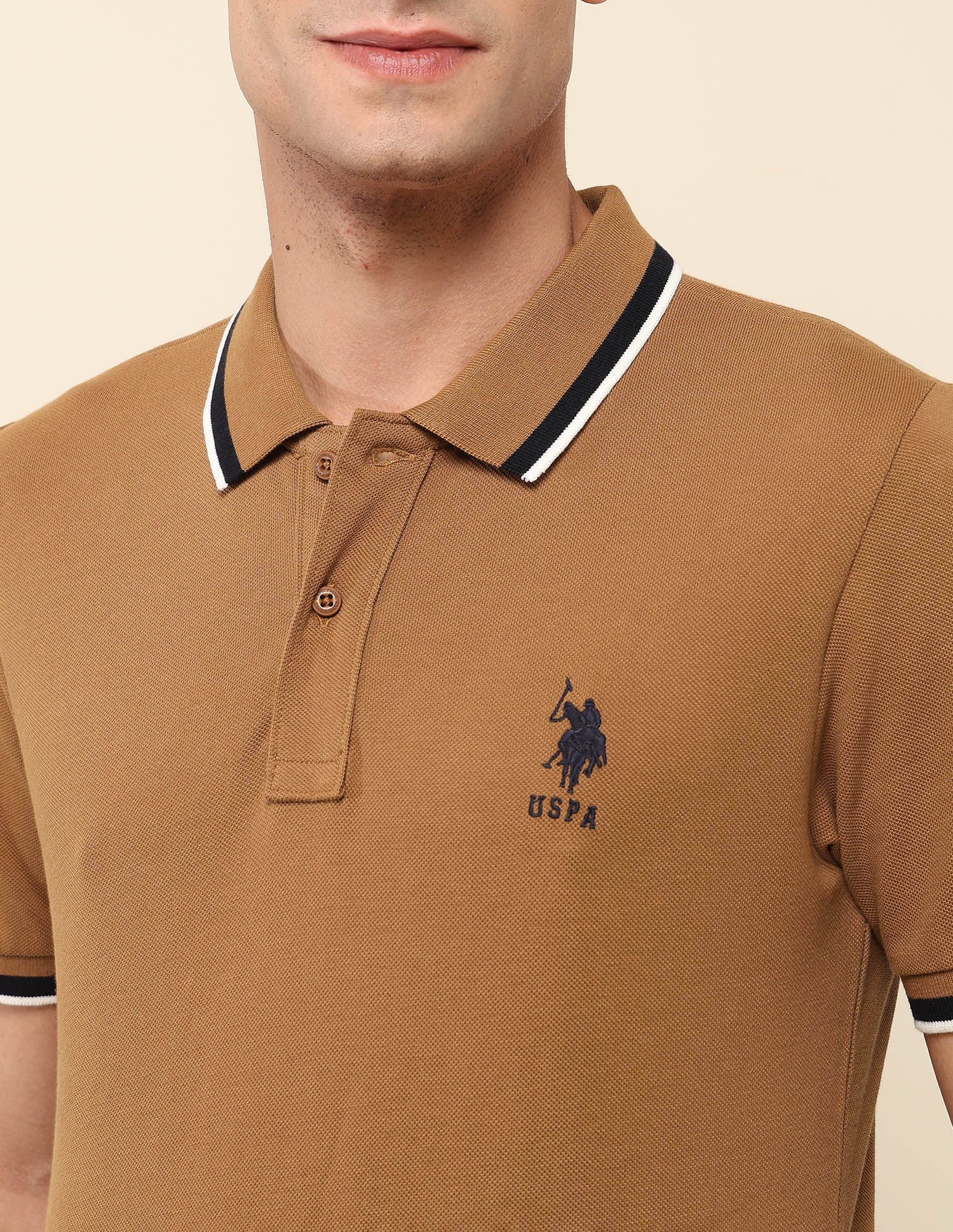 Slim Fit Solid Polo Shirt Brown - U.S. Polo Assn. India | Large