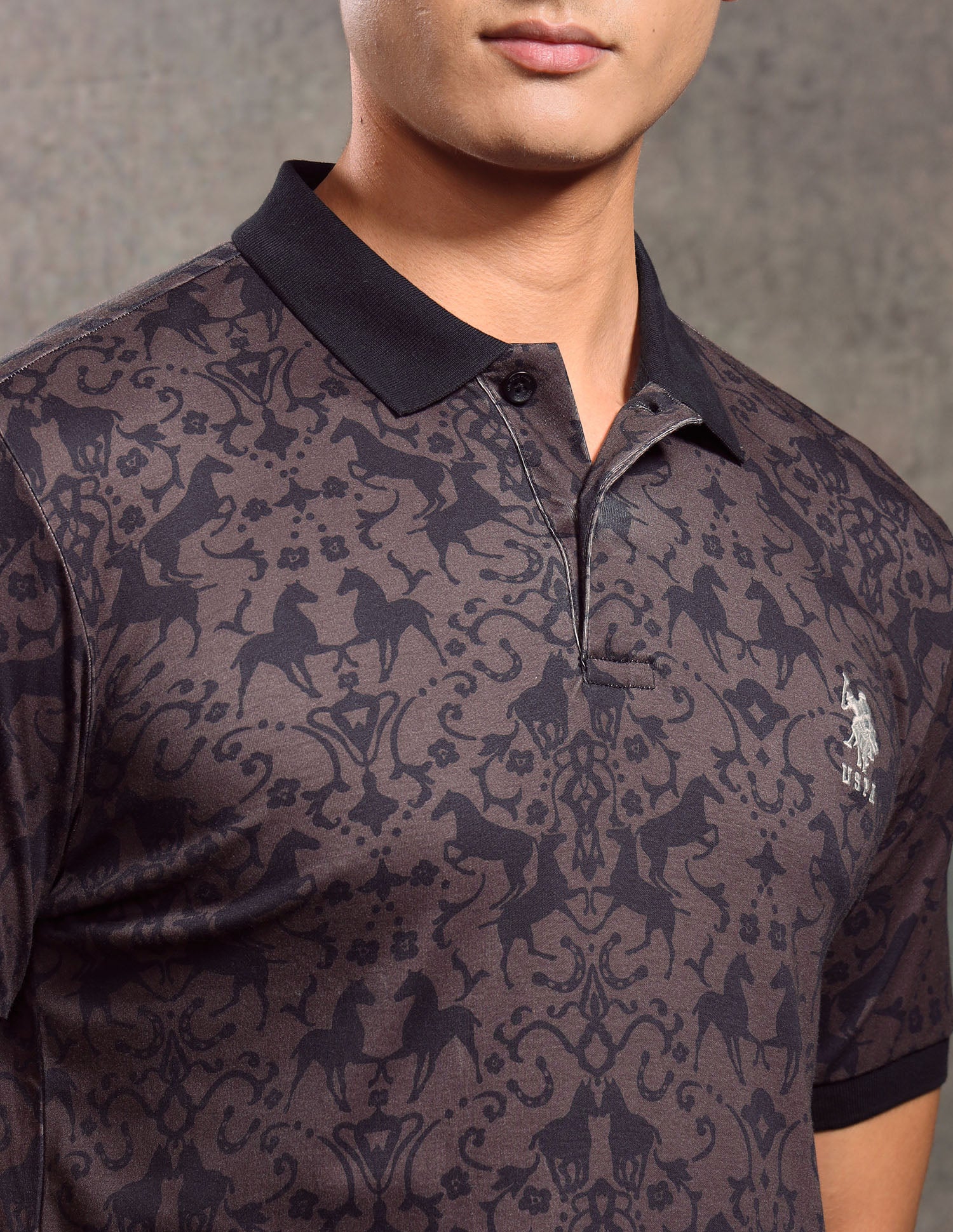 All-Over Printed Muscle Fit Polo shirt Dark Brown - U.S. POLO ASSN. | Large