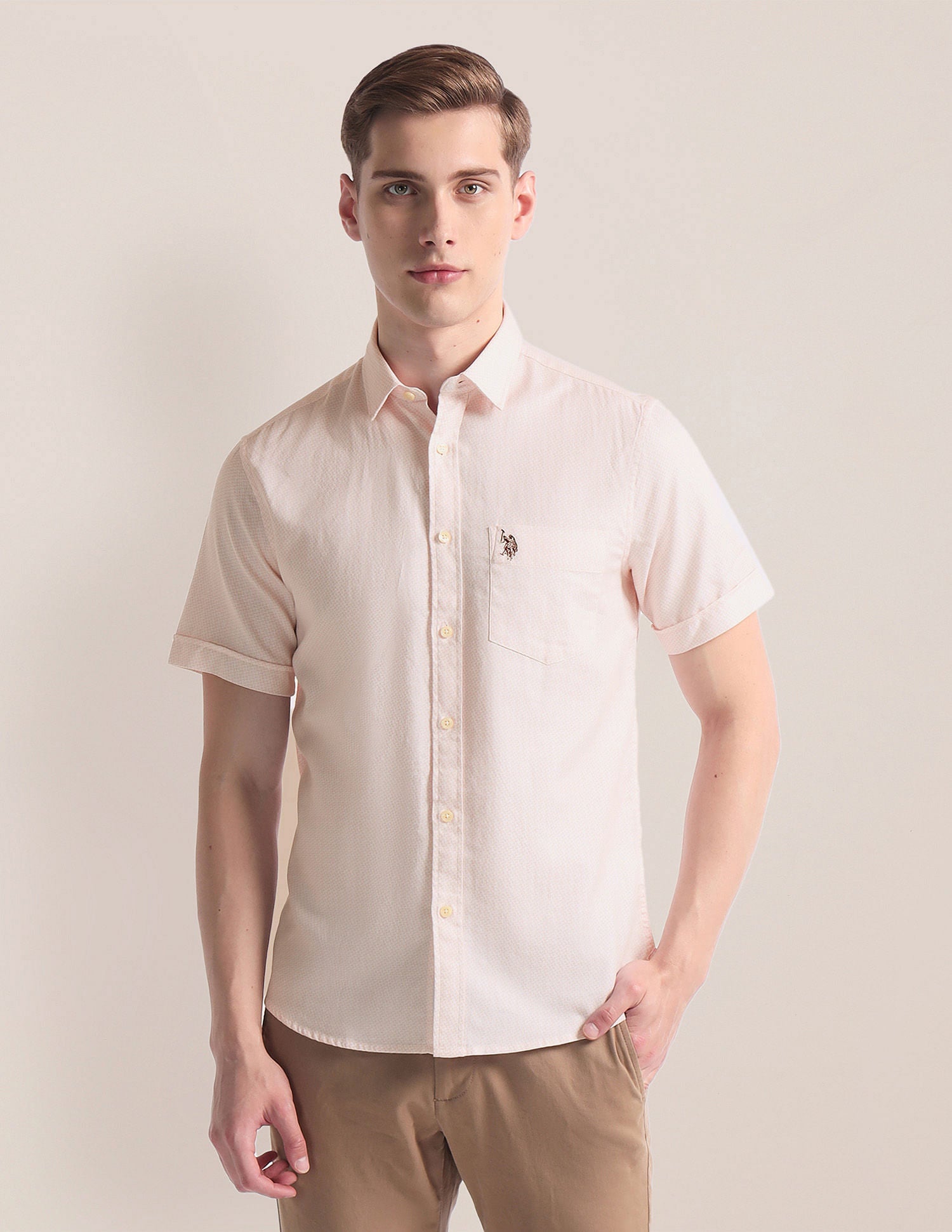Spread Collar Dobby Shirt Pink - U.S. Polo Assn. India | Large