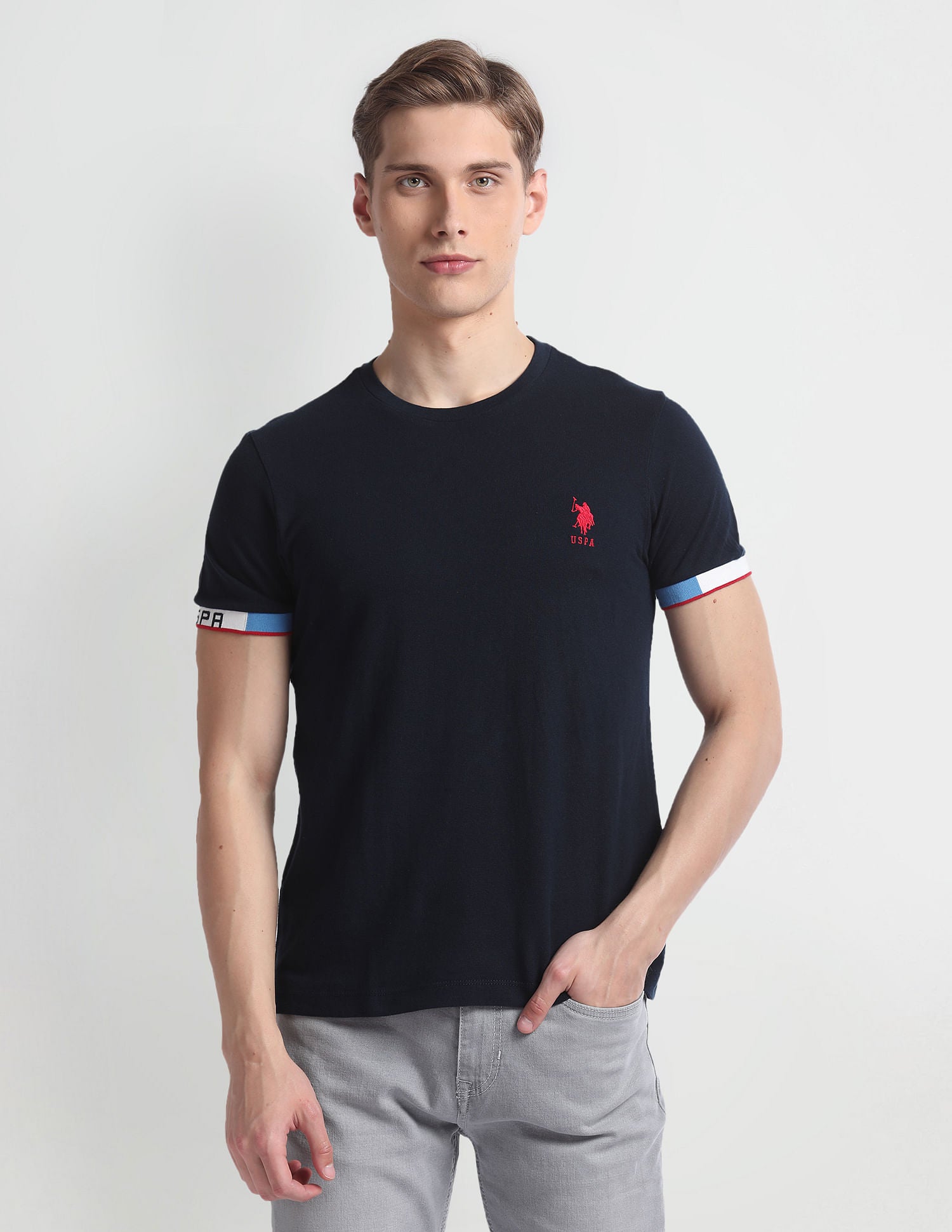 Crew Neck Brand Tape T-Shirt Navy - U.S. Polo Assn. India | Large