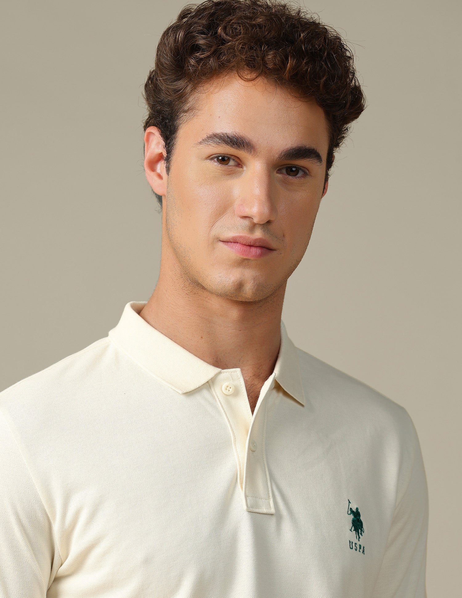 Graphic Brand Printed Regular Fit Polo Shirt Off White - U.S. Polo Assn. India | Large