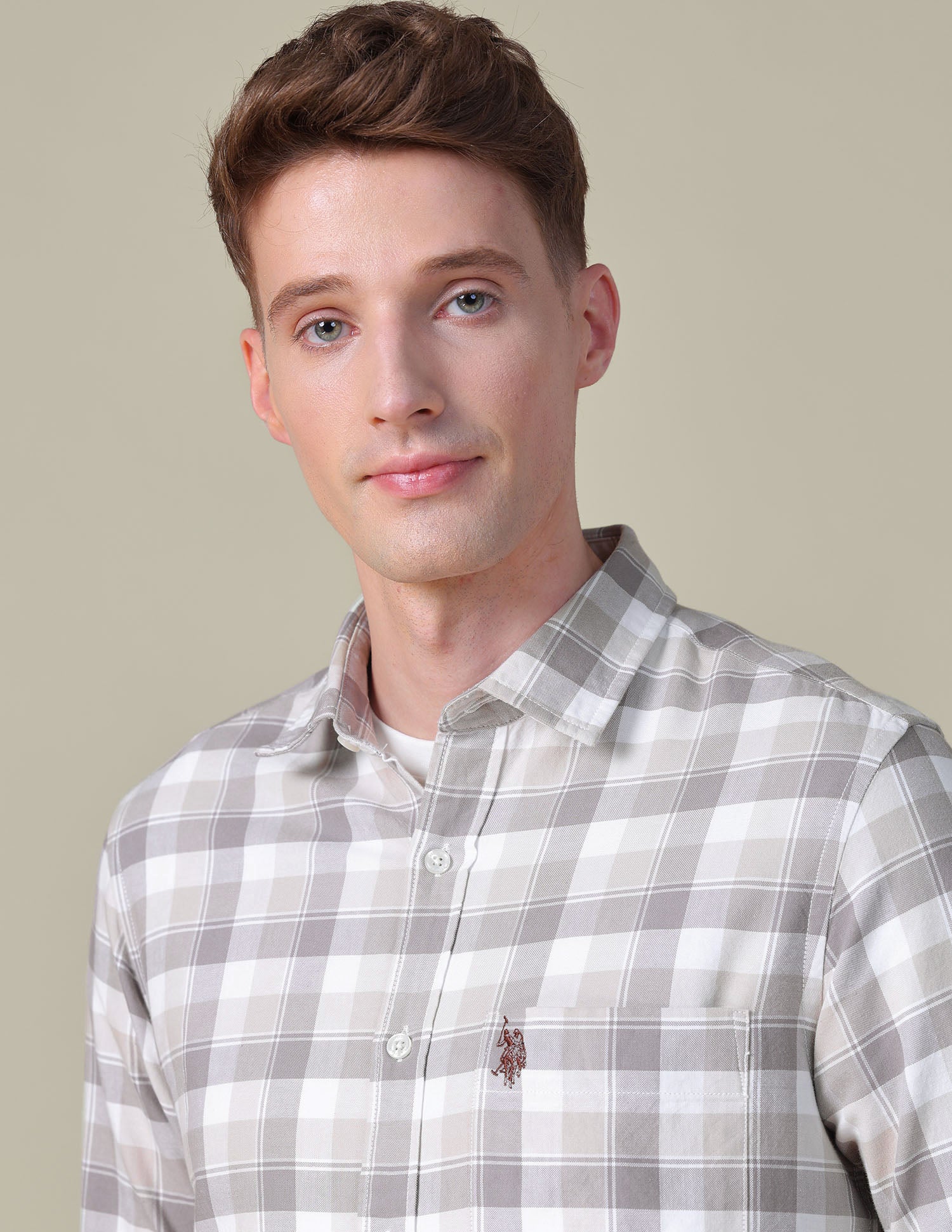 Grid Tattersall Checked Tailored Fit Shirt Beige - U.S. POLO ASSN. | Large