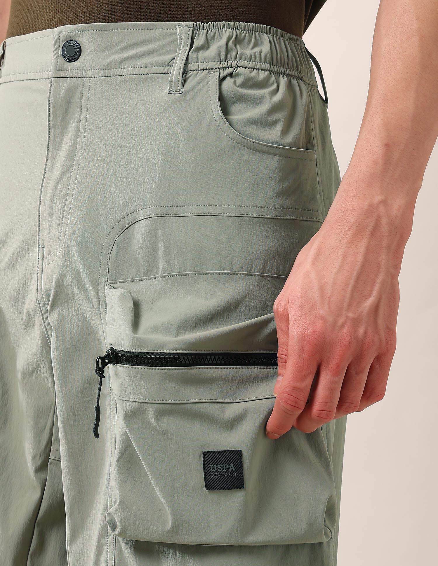 Regular Fit Solid Cargo Shorts Light Green - U.S. Polo Assn. India | Large