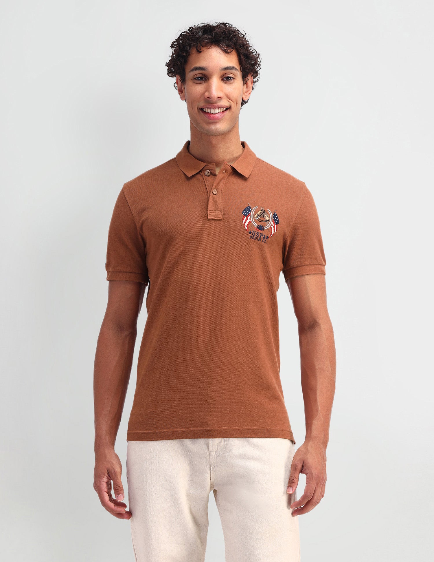 Brand Printed Pattern Muscle Fit Polo Shirt Autumn Leaf - U.S. Polo Assn. India | Large