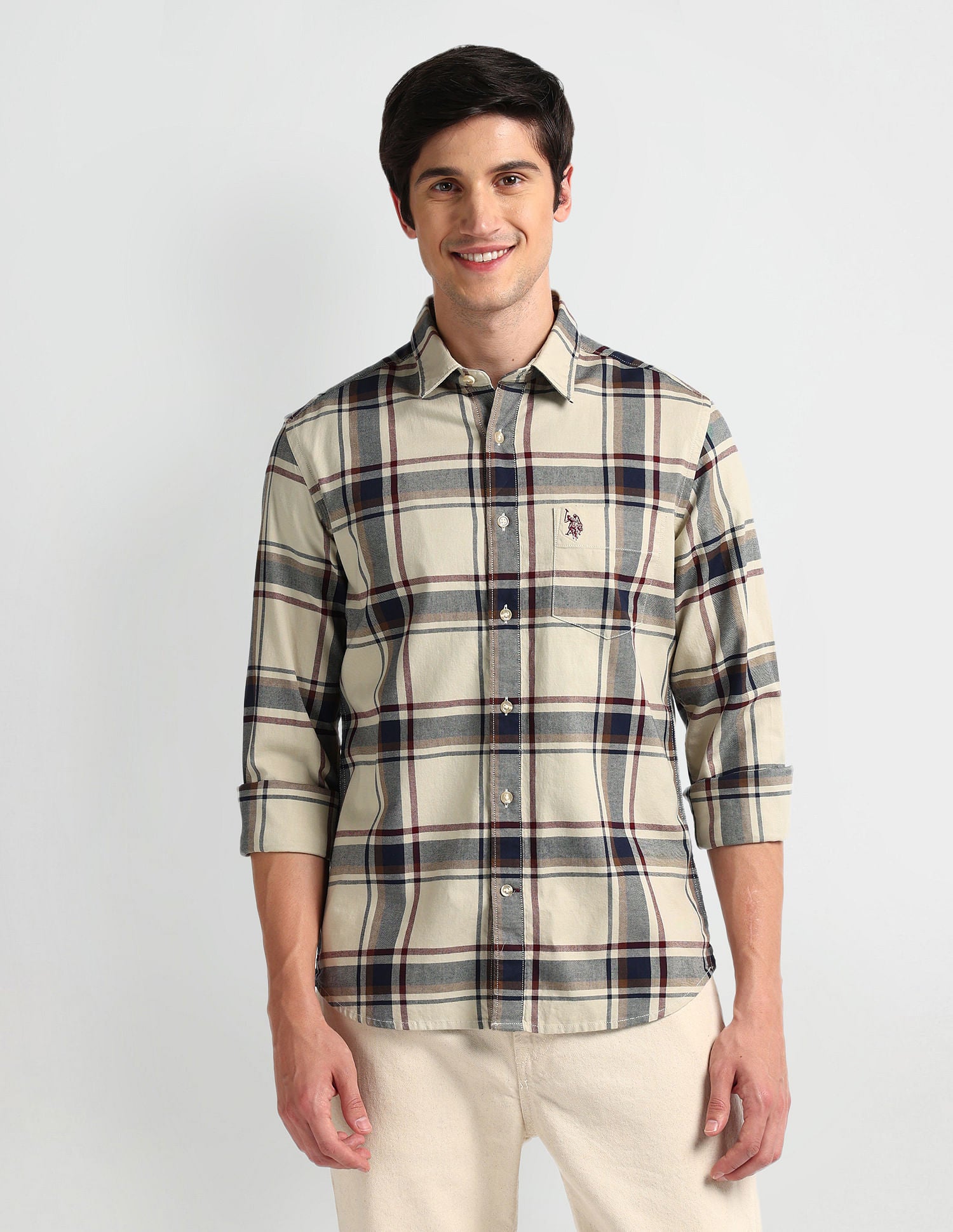 Tartan Check Tailored Fit Shirt Khaki - U.S. POLO ASSN. | Large