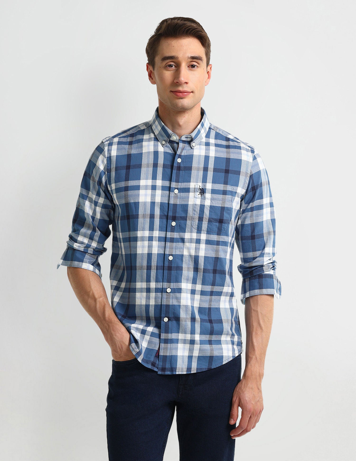 Slim Fit Checked Shirt White - U.S. Polo Assn. India | Large