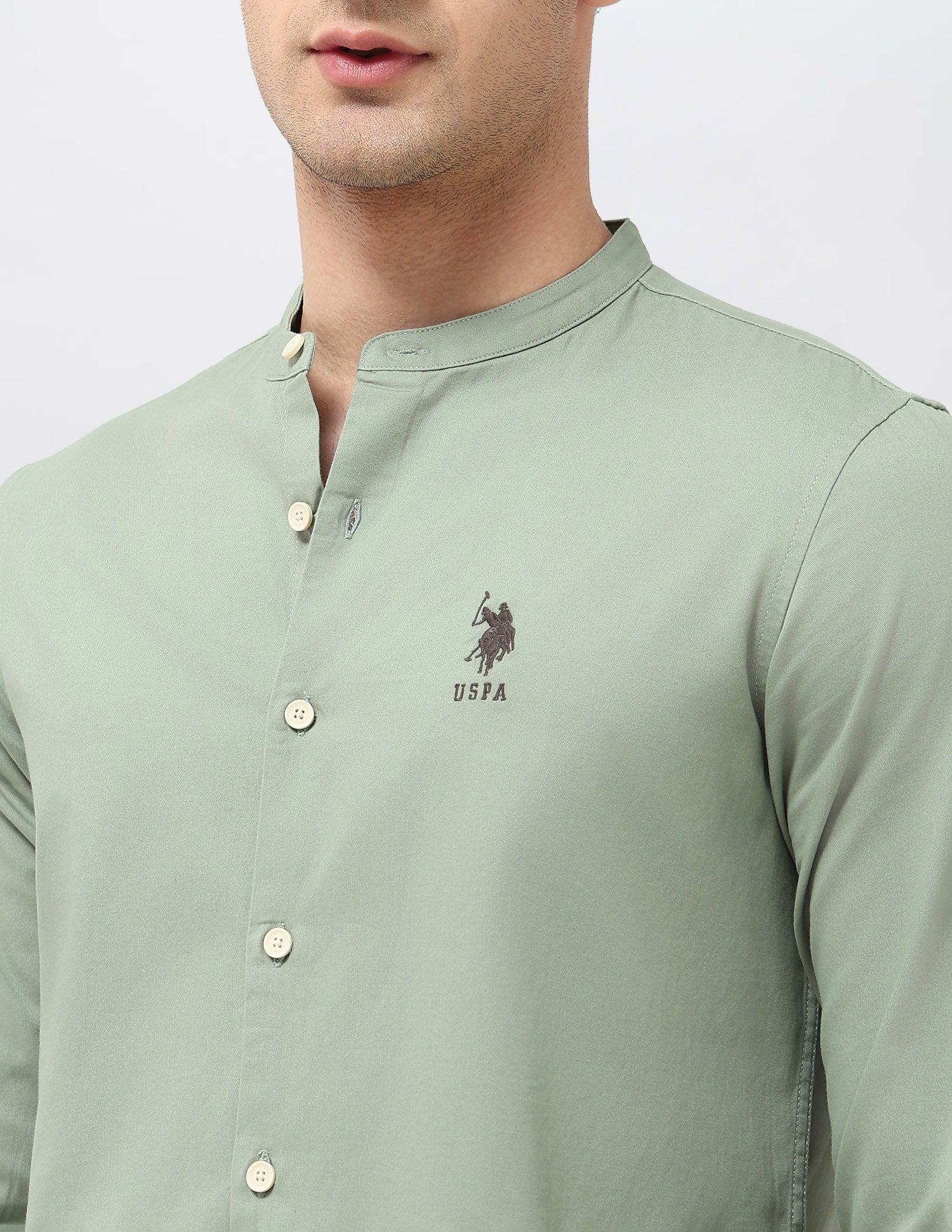 Solid Twill Regular Fit Shirt Light Green - U.S. Polo Assn. India | Large